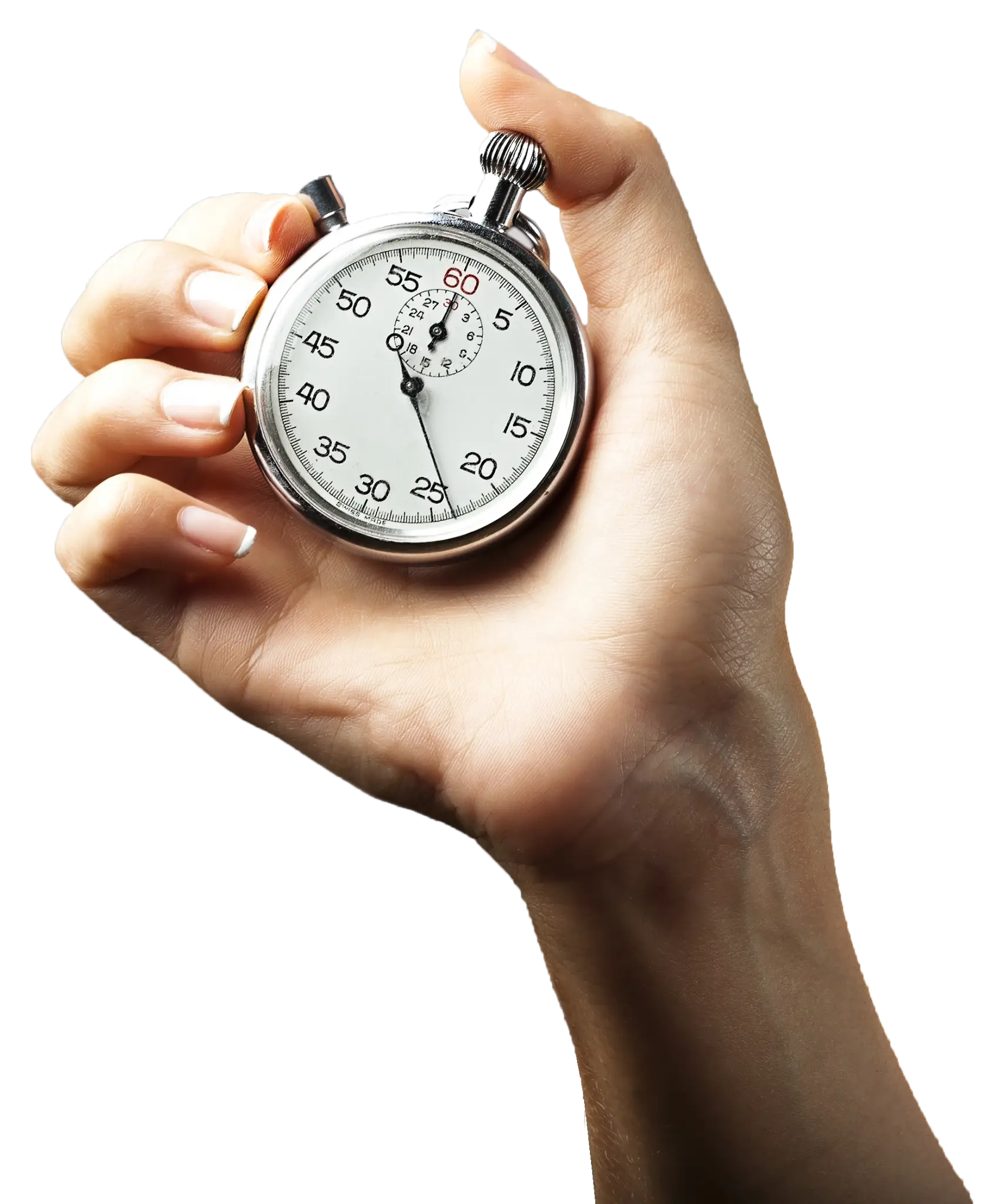 Hand Holding Classic Silver Stopwatch