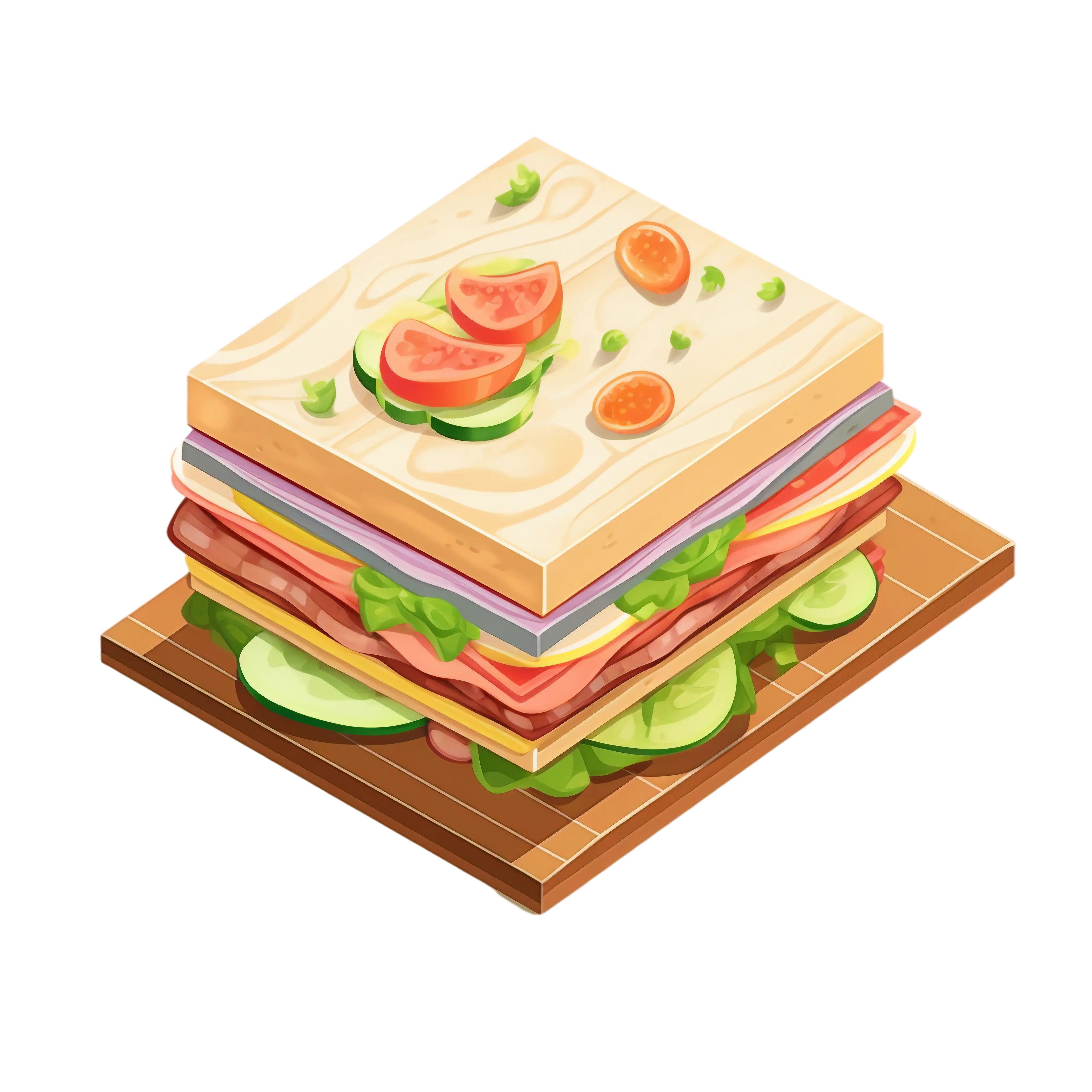 Illustrated Layered Sandwich with Fresh Toppings