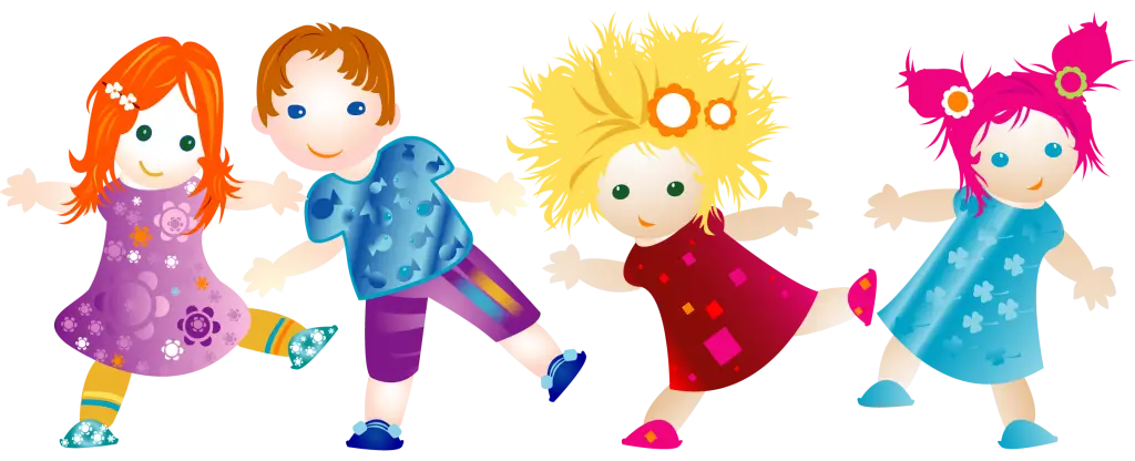 Playful Cartoon Children in Colorful Attire