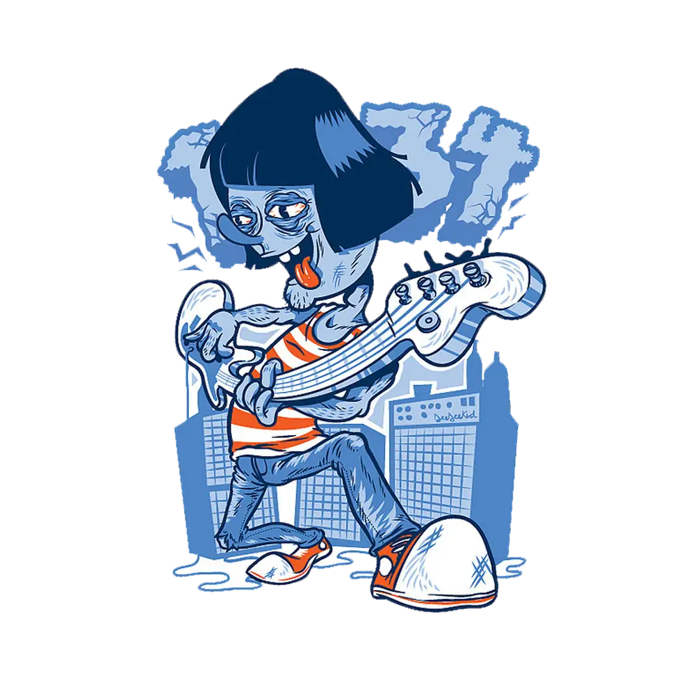 Cool Cartoon Character Playing Guitar