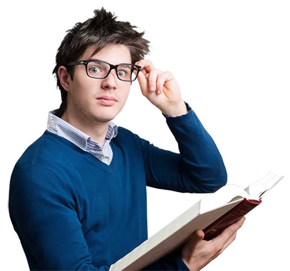 Man in Blue Sweater Reading a Book