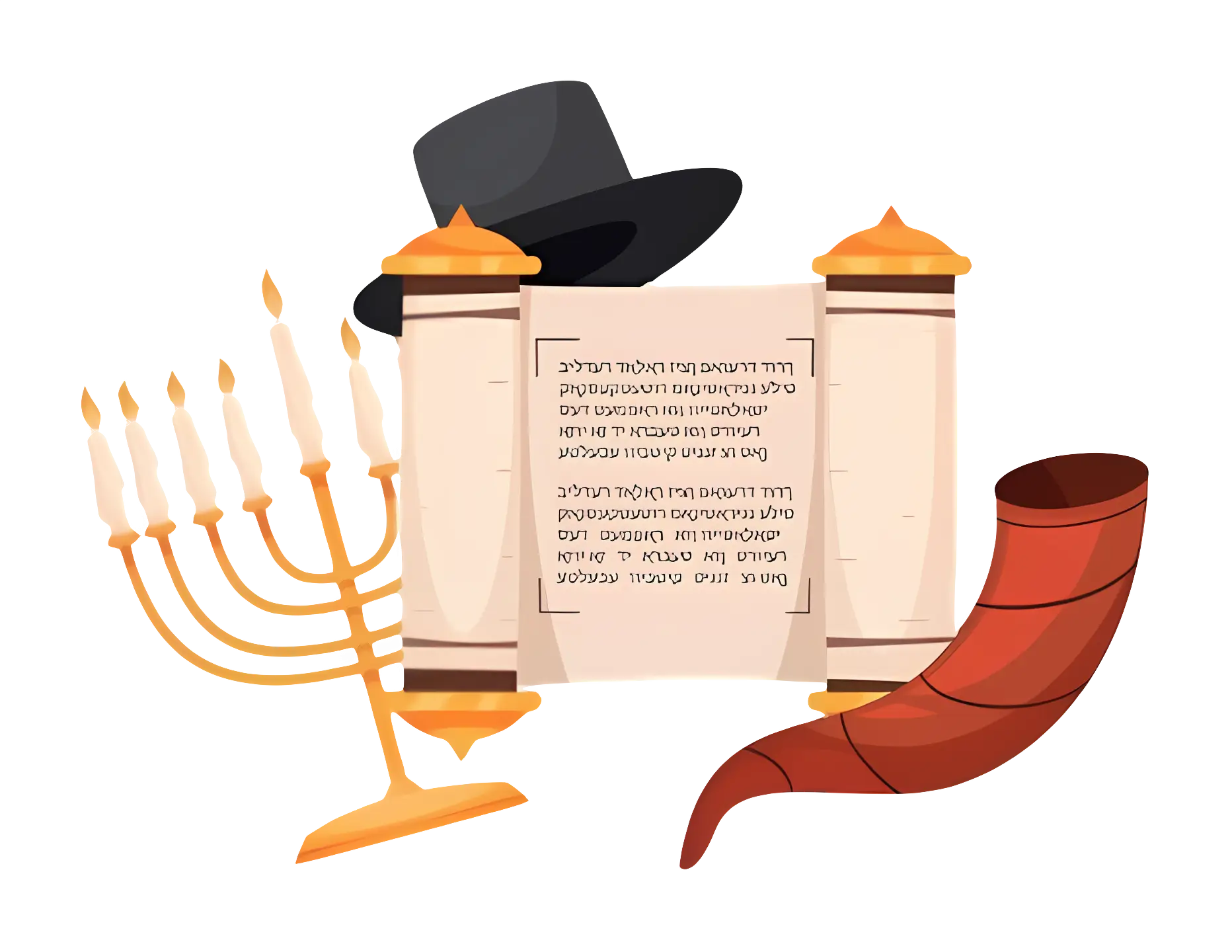 Jewish Menorah and Torah Scroll