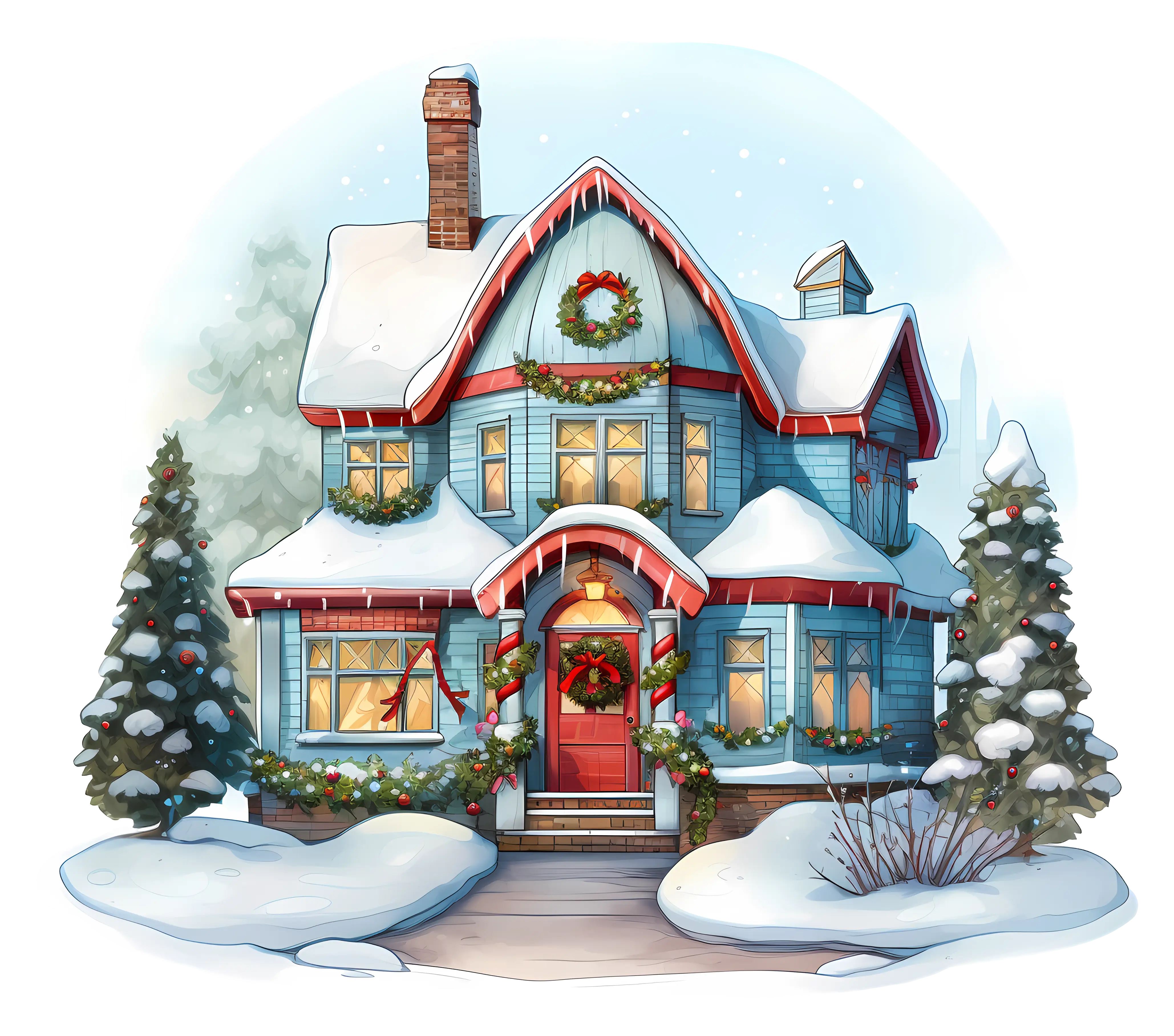 Beautiful Snow-Covered Christmas House