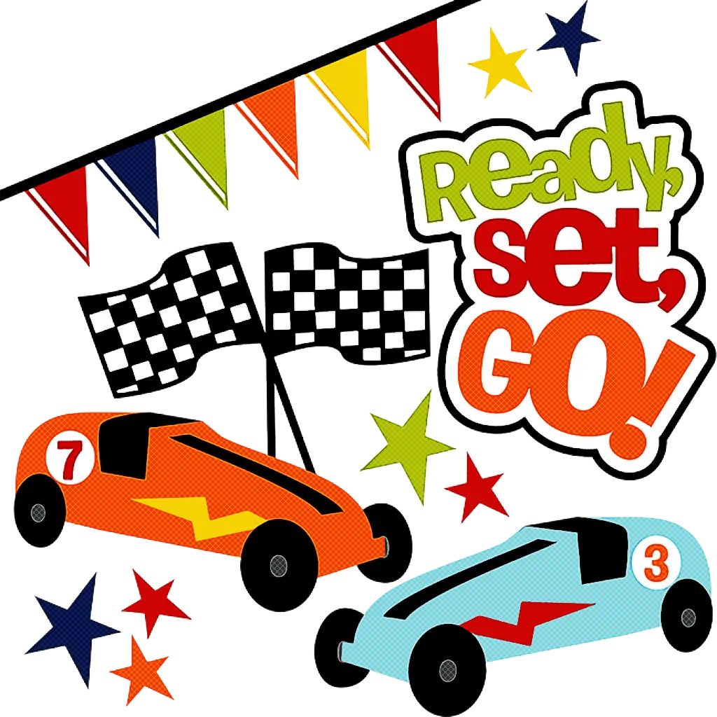 Cartoon Race Cars with Checkered Flags