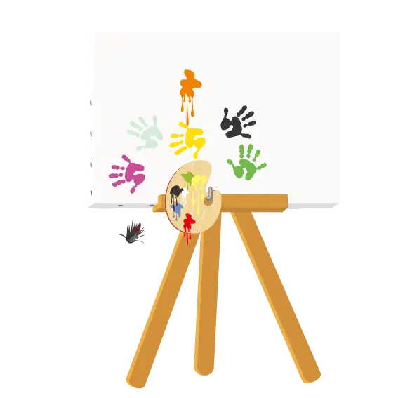 Easel with Paint Palette and Handprints