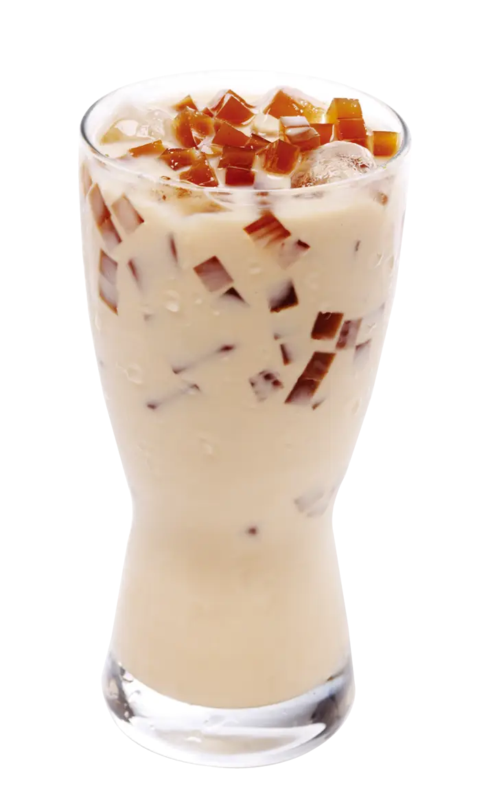 Iced Milk Tea with Jelly Cubes in Glass
