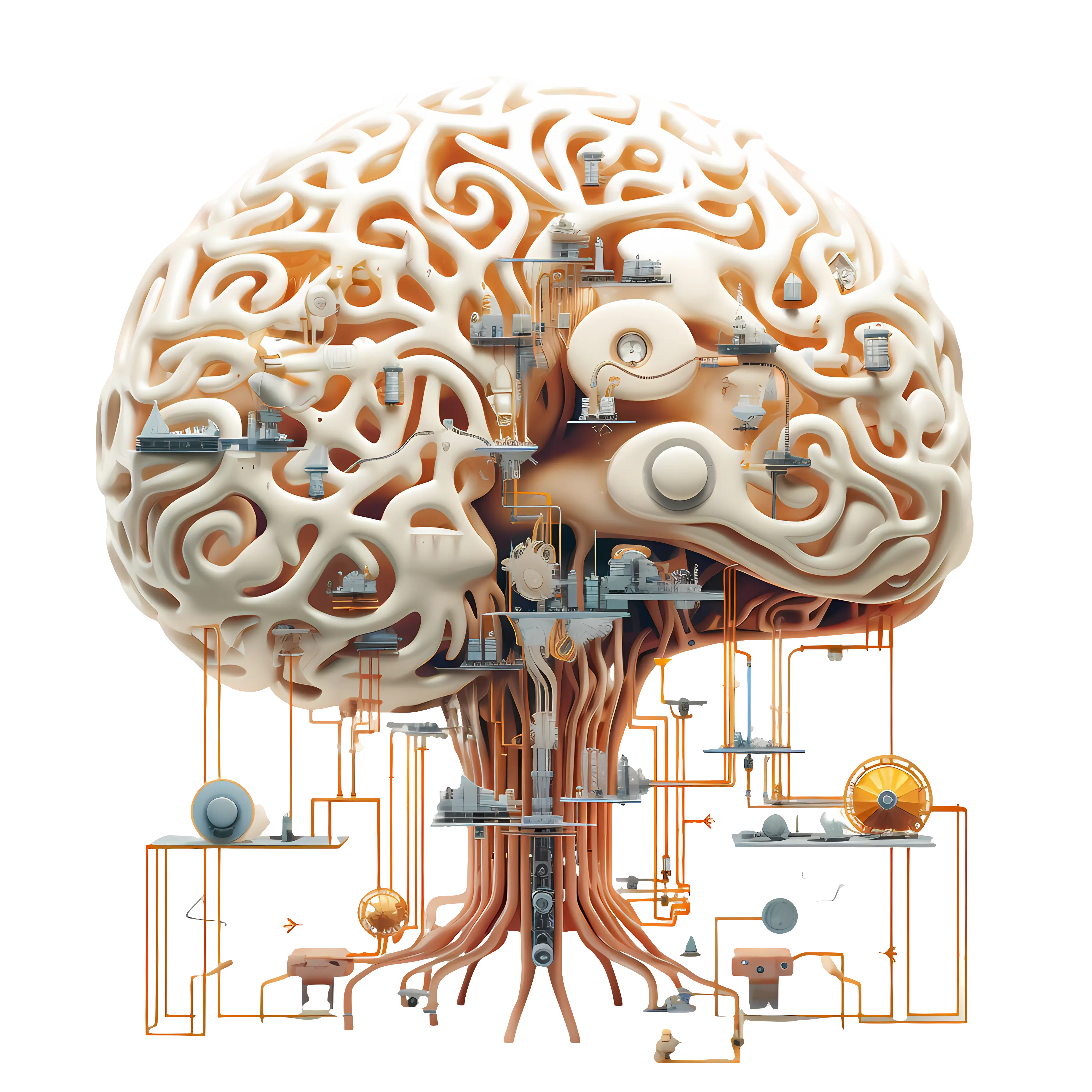 Mechanical Brain Illustration with Circuits