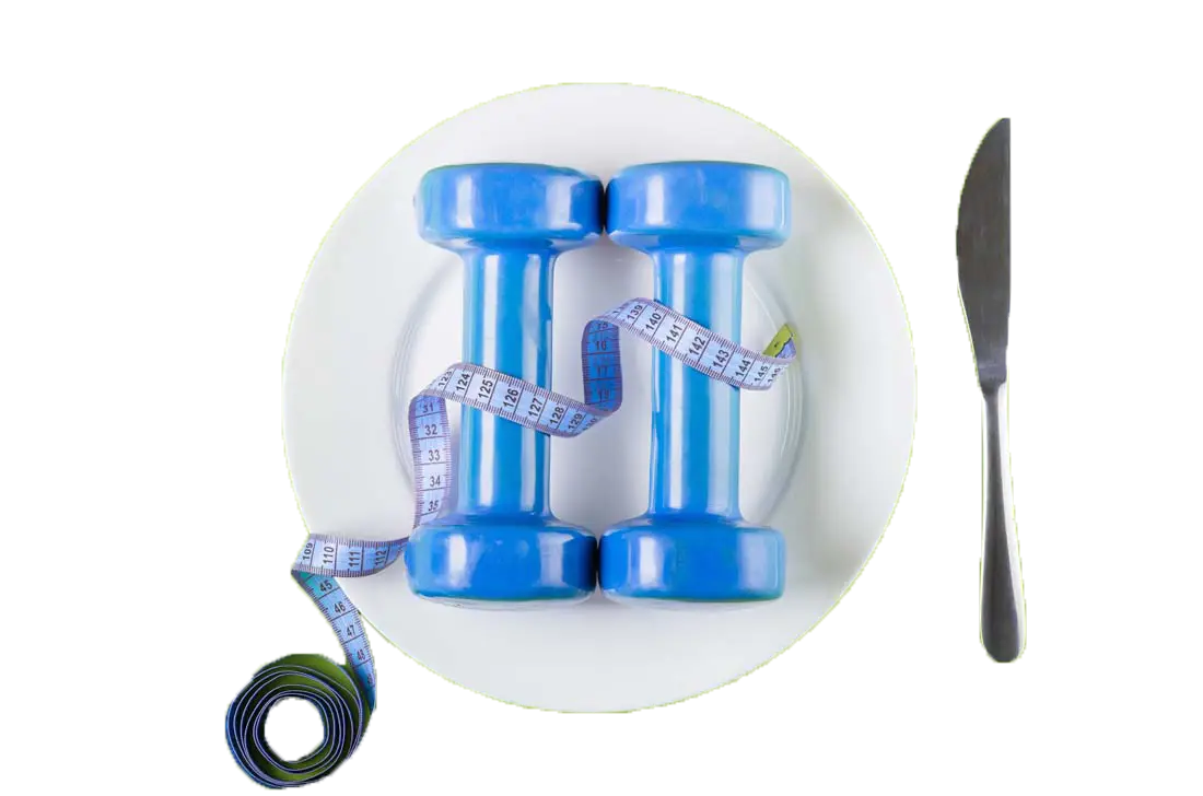 Dumbbells with Tape Measure on Plate