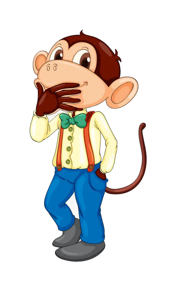 Cartoon Monkey with Bow Tie and Suspenders