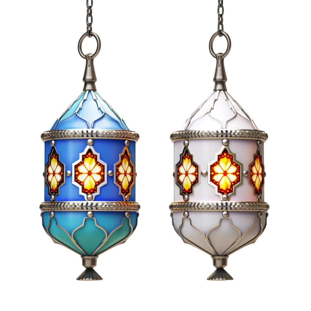 Blue and white traditional hanging lanterns
