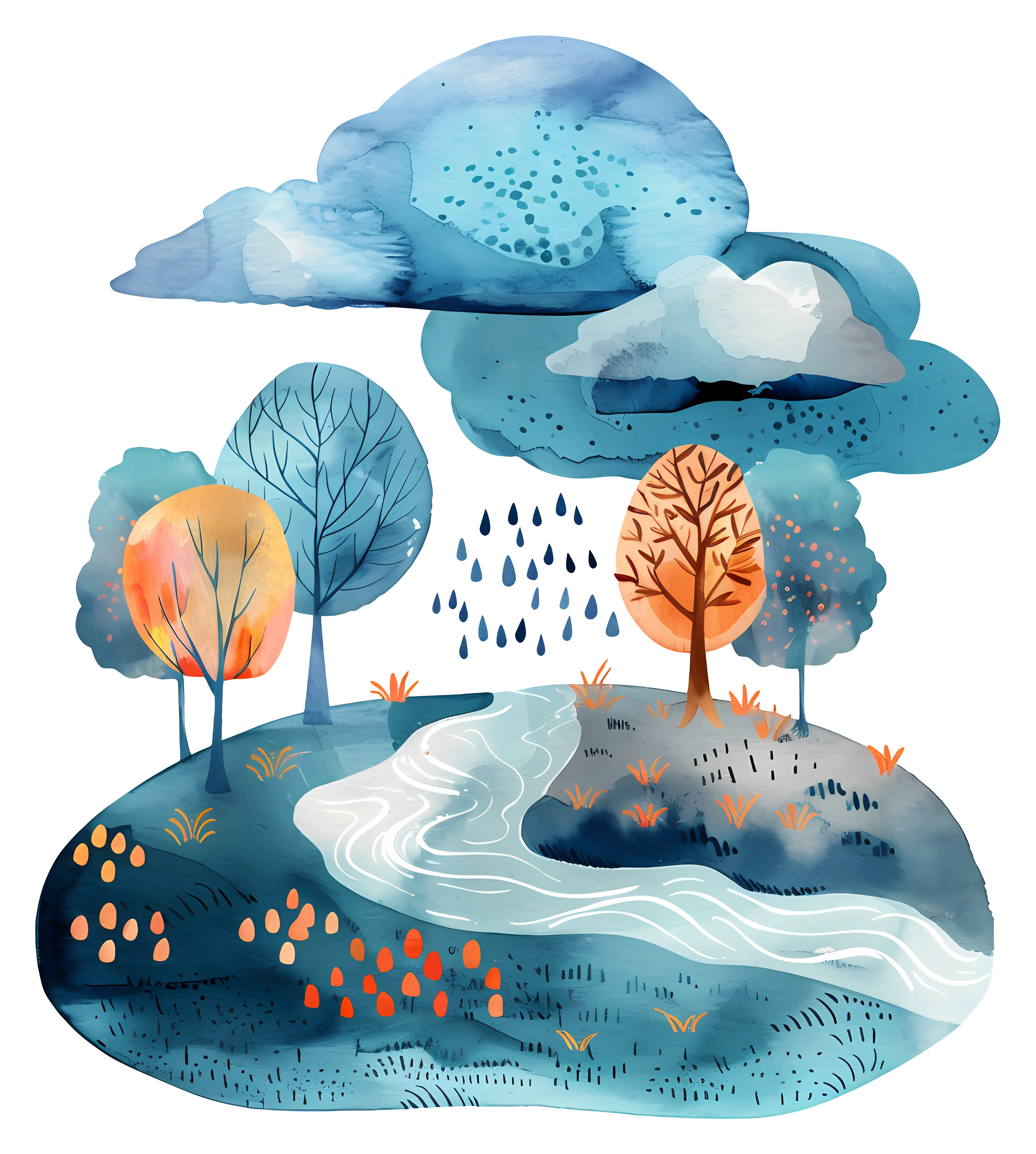 Rainy Autumn Landscape Illustration
