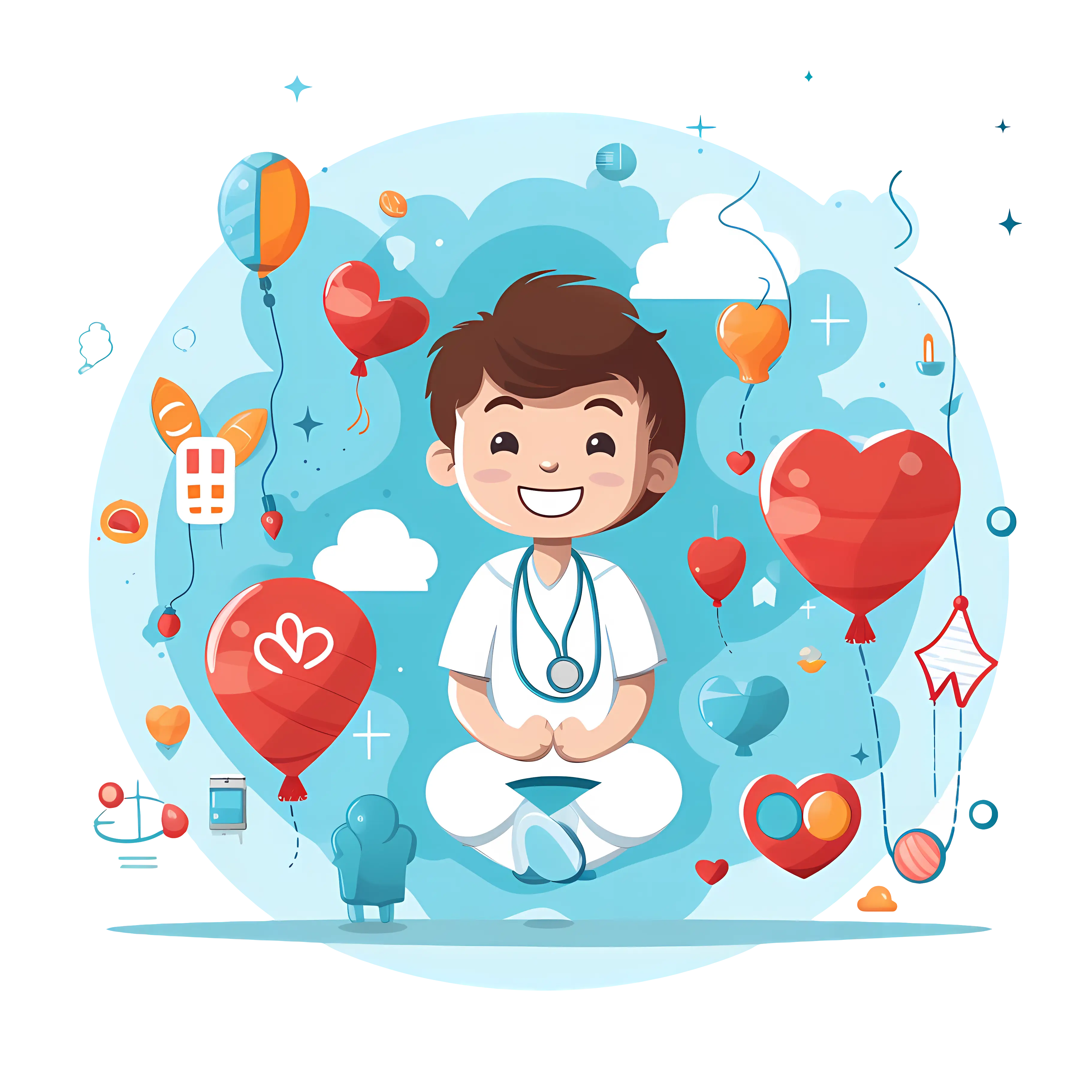 Happy Boy with Stethoscope and Balloons