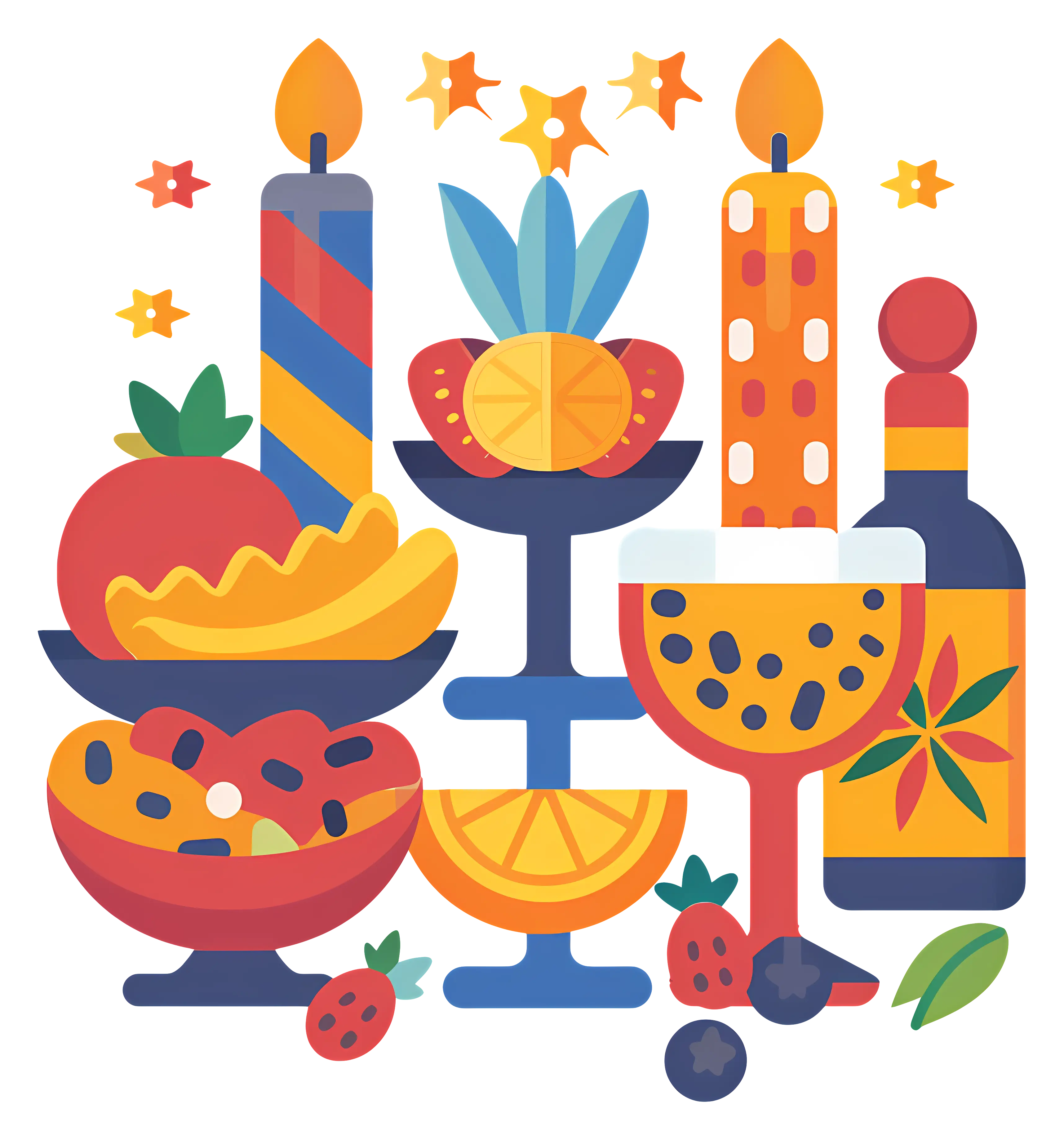Festive Table with Candles and Fruits