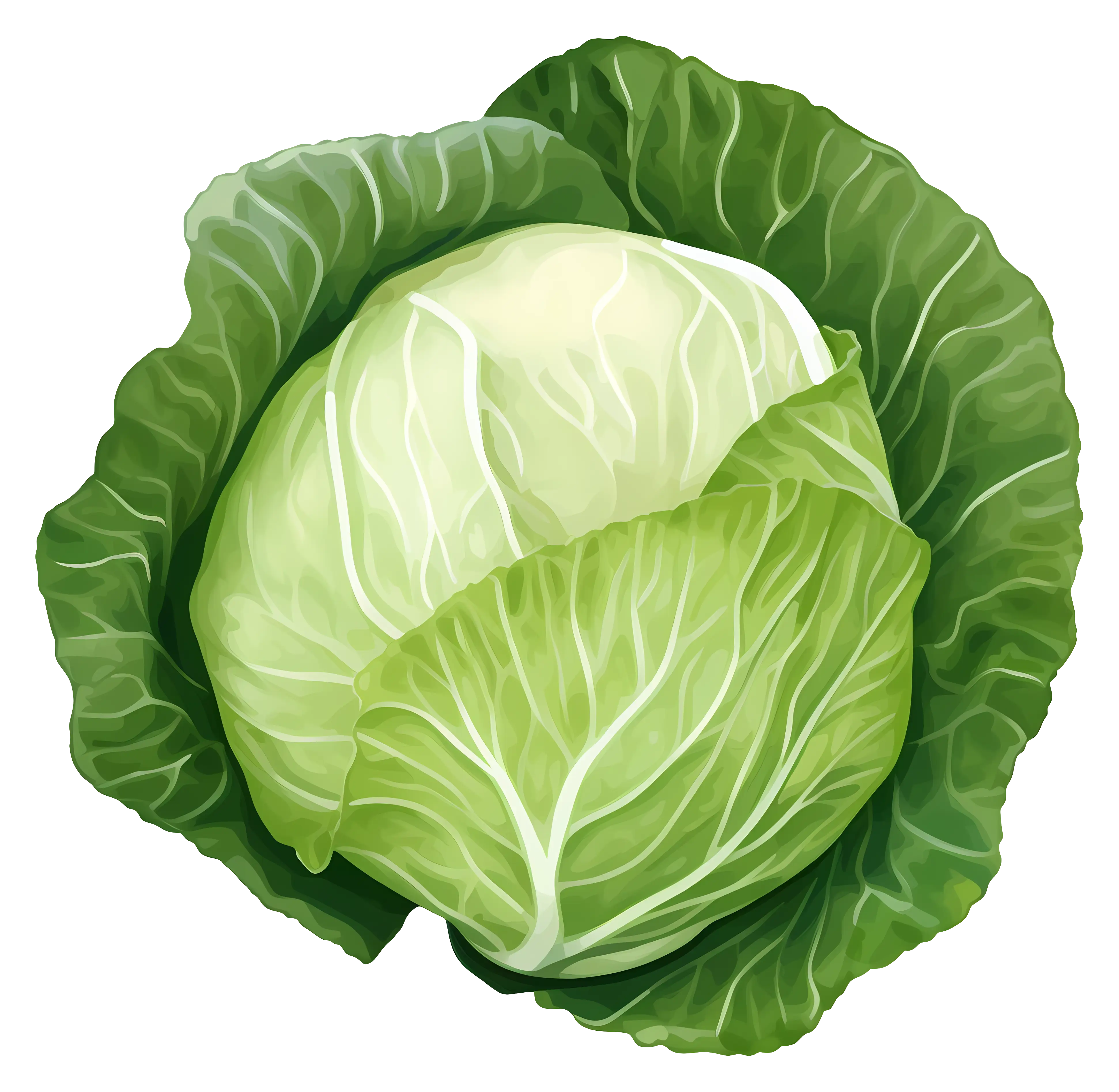 Green Cabbage Illustration with Fresh Leaves