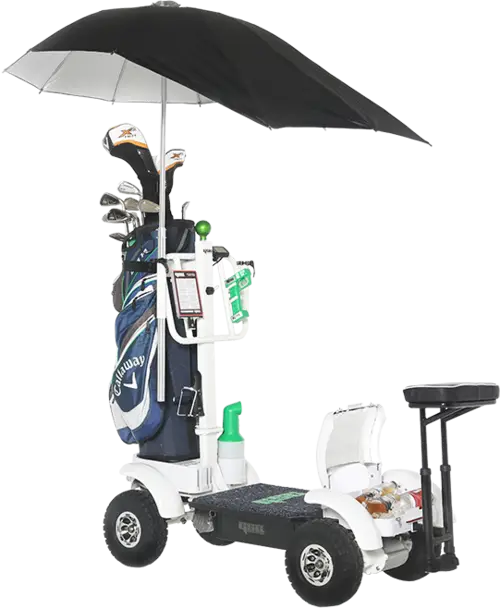 Golf Cart with Clubs and Umbrella