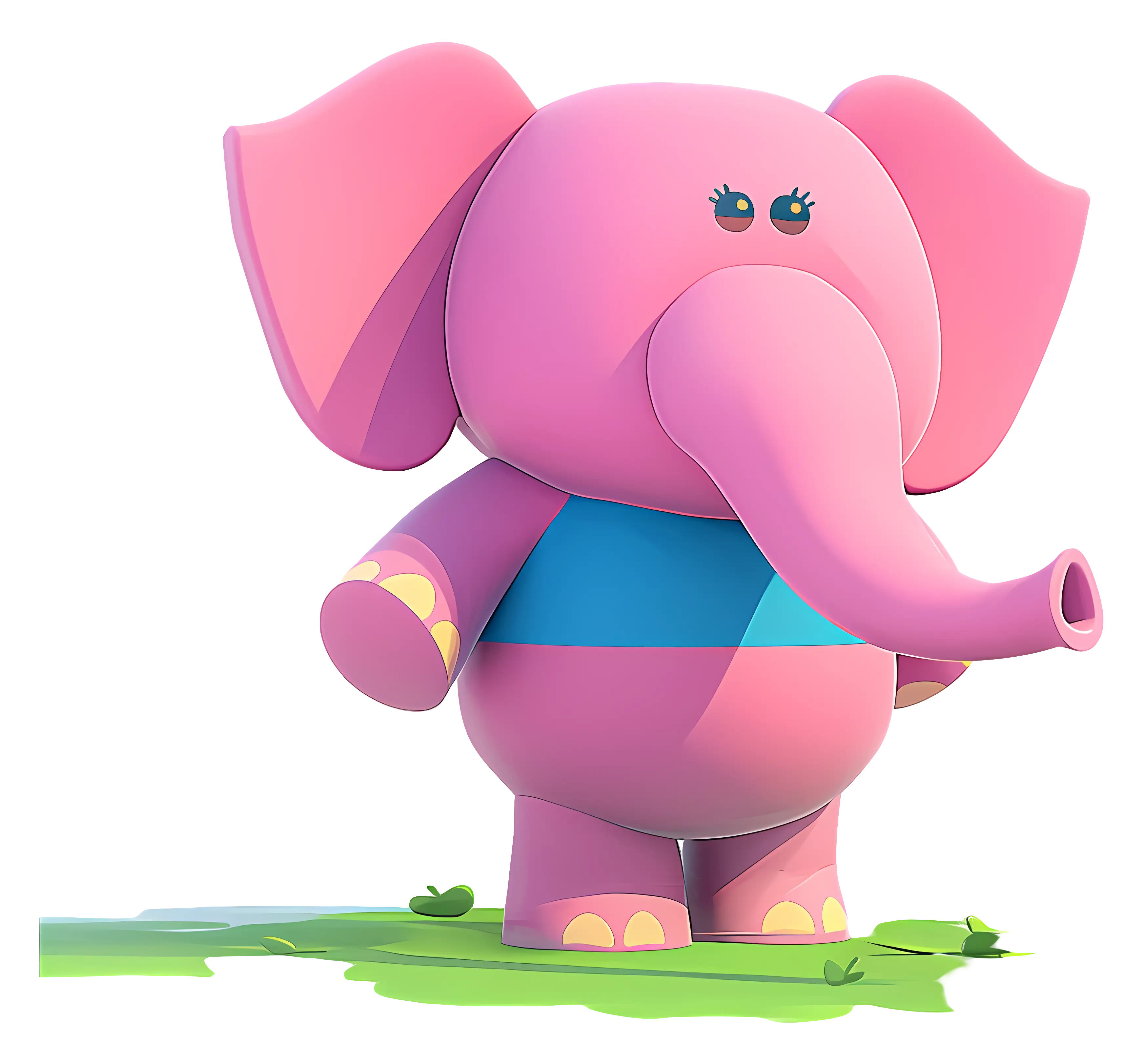 Pink Cartoon Elephant with Blue Outfit