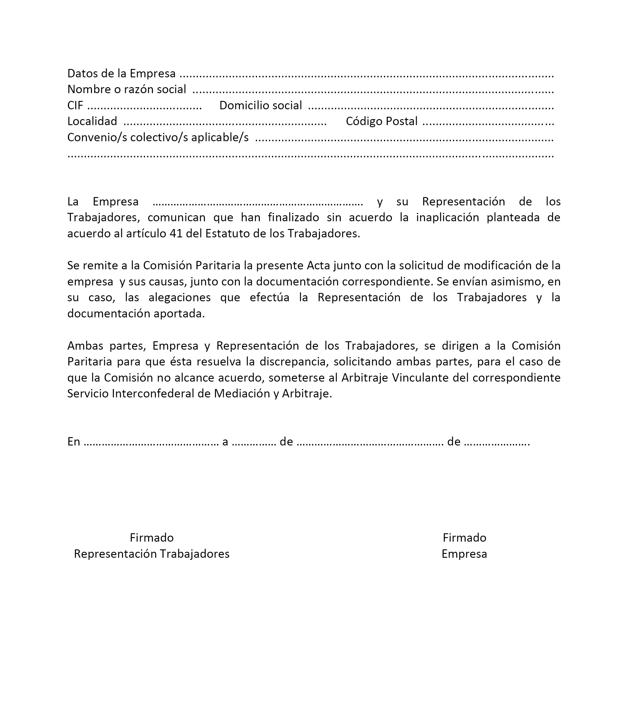 Company and Workers Agreement Form