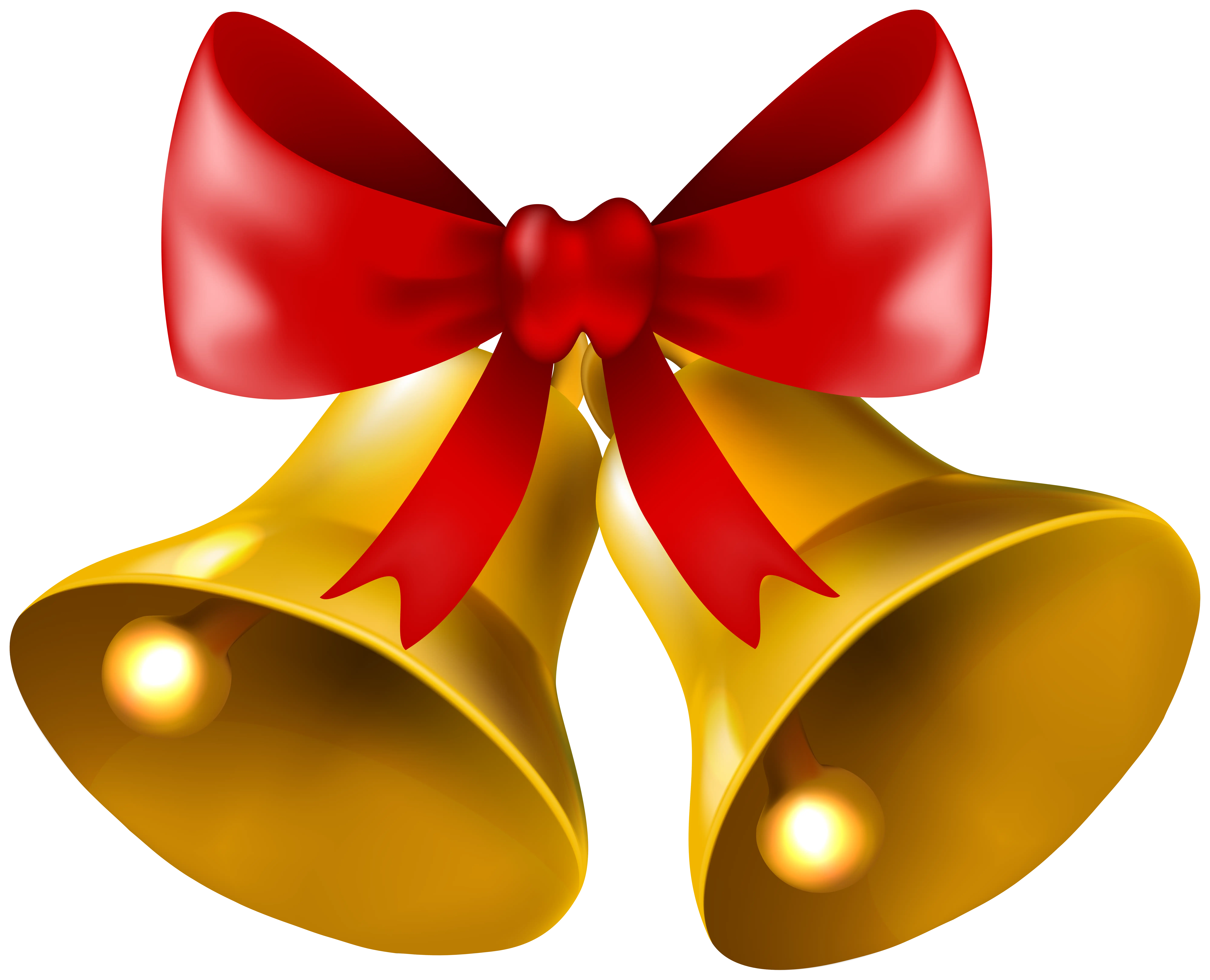 Golden festive bells with red ribbon