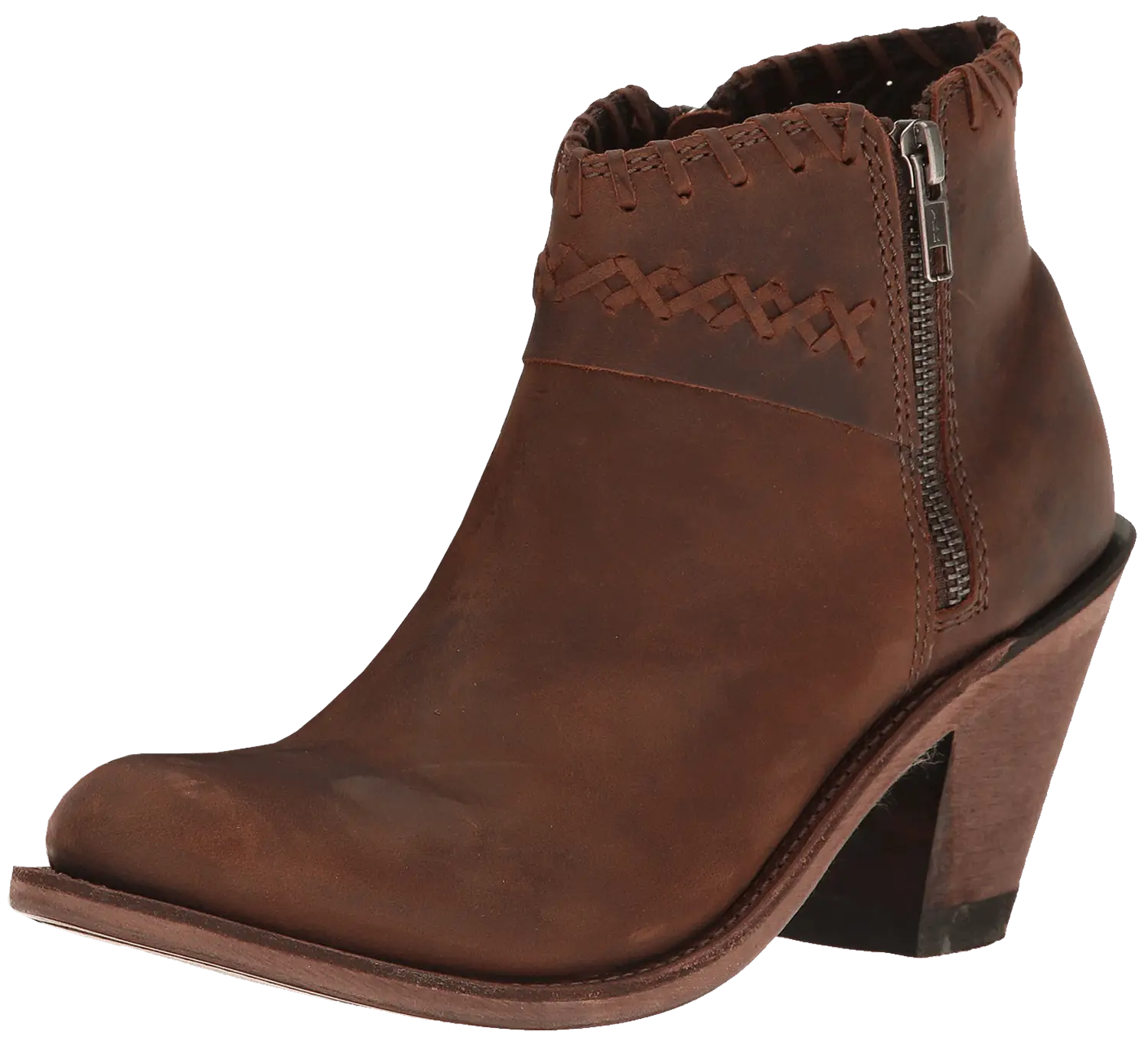 Brown Leather Ankle Boot with Zipper Design