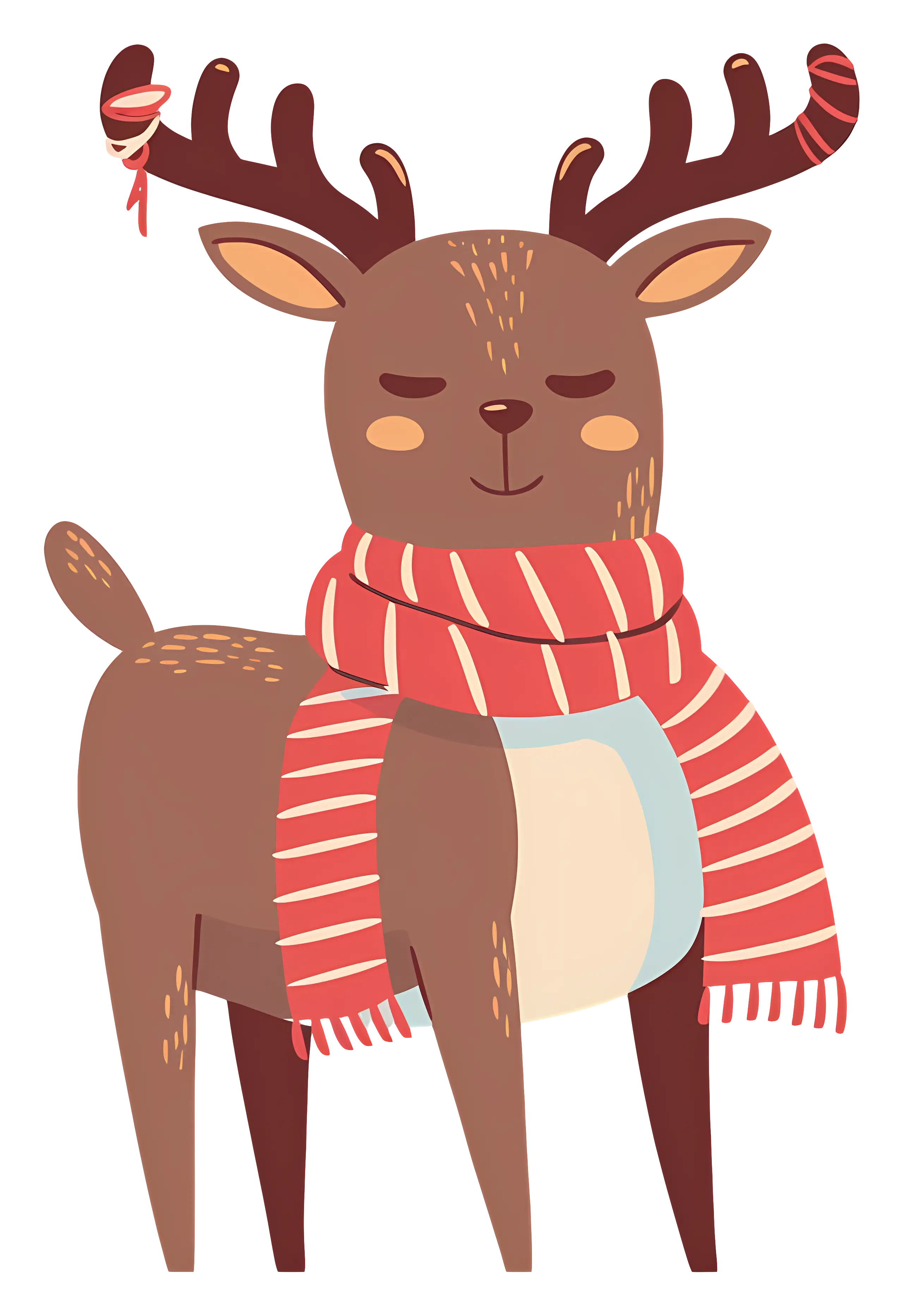 Reindeer with Red Scarf in Winter Illustration