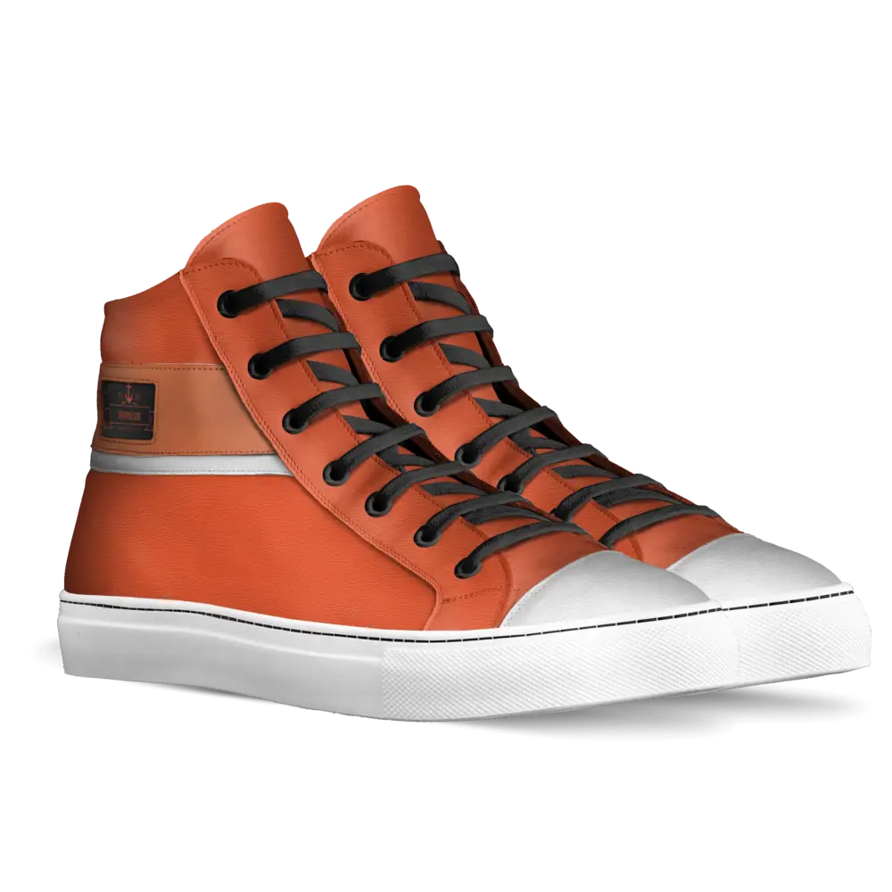 Trendy Orange and White High-Top Sneakers