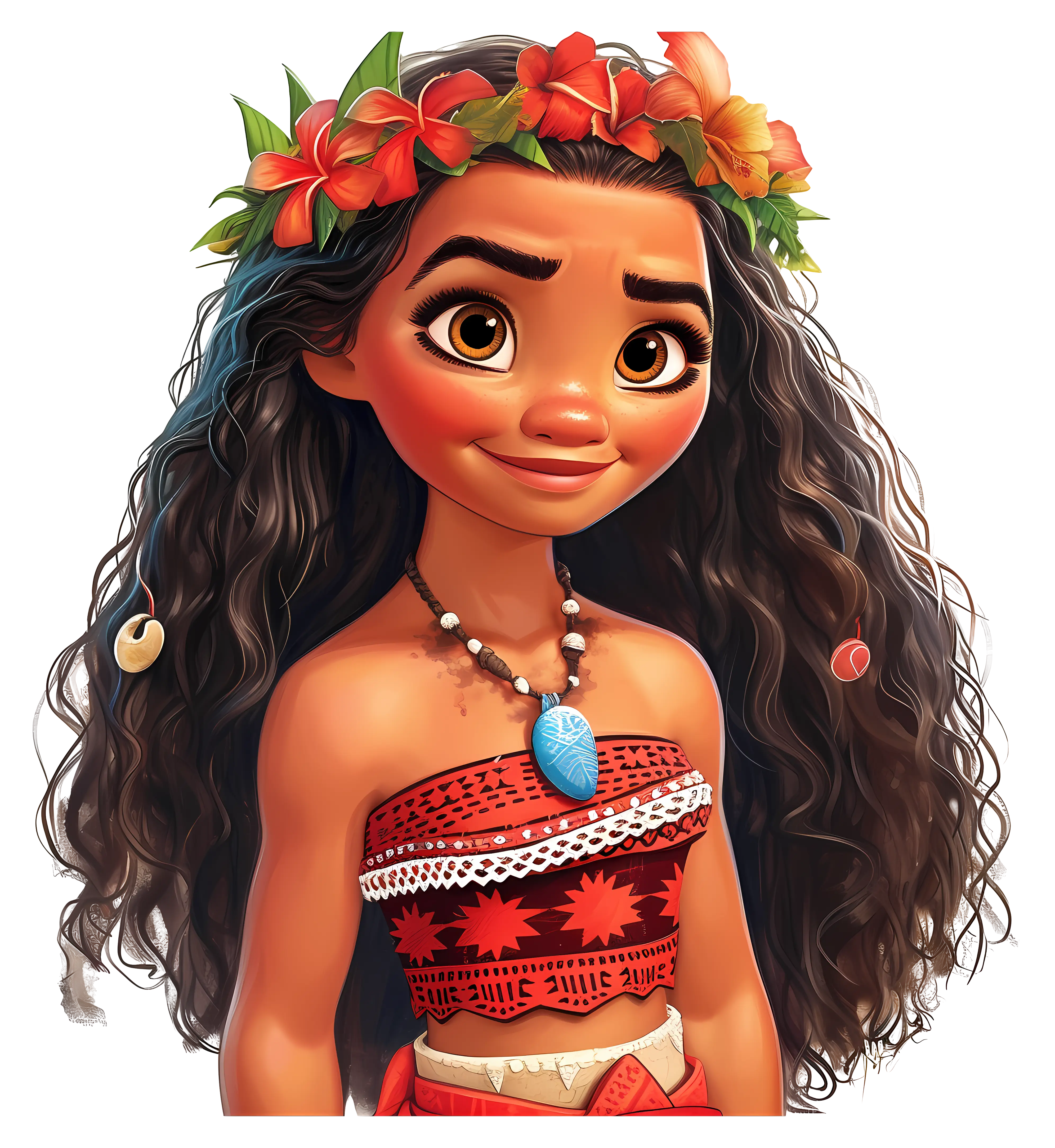 Cartoon Girl with Floral Headband in Tropical Style