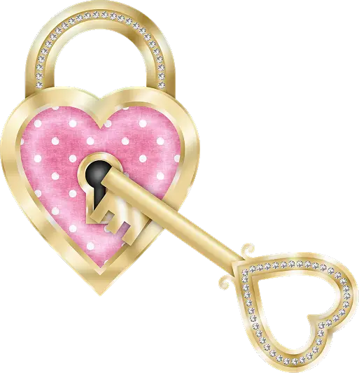 Heart Lock and Key with Pink Polka Dots