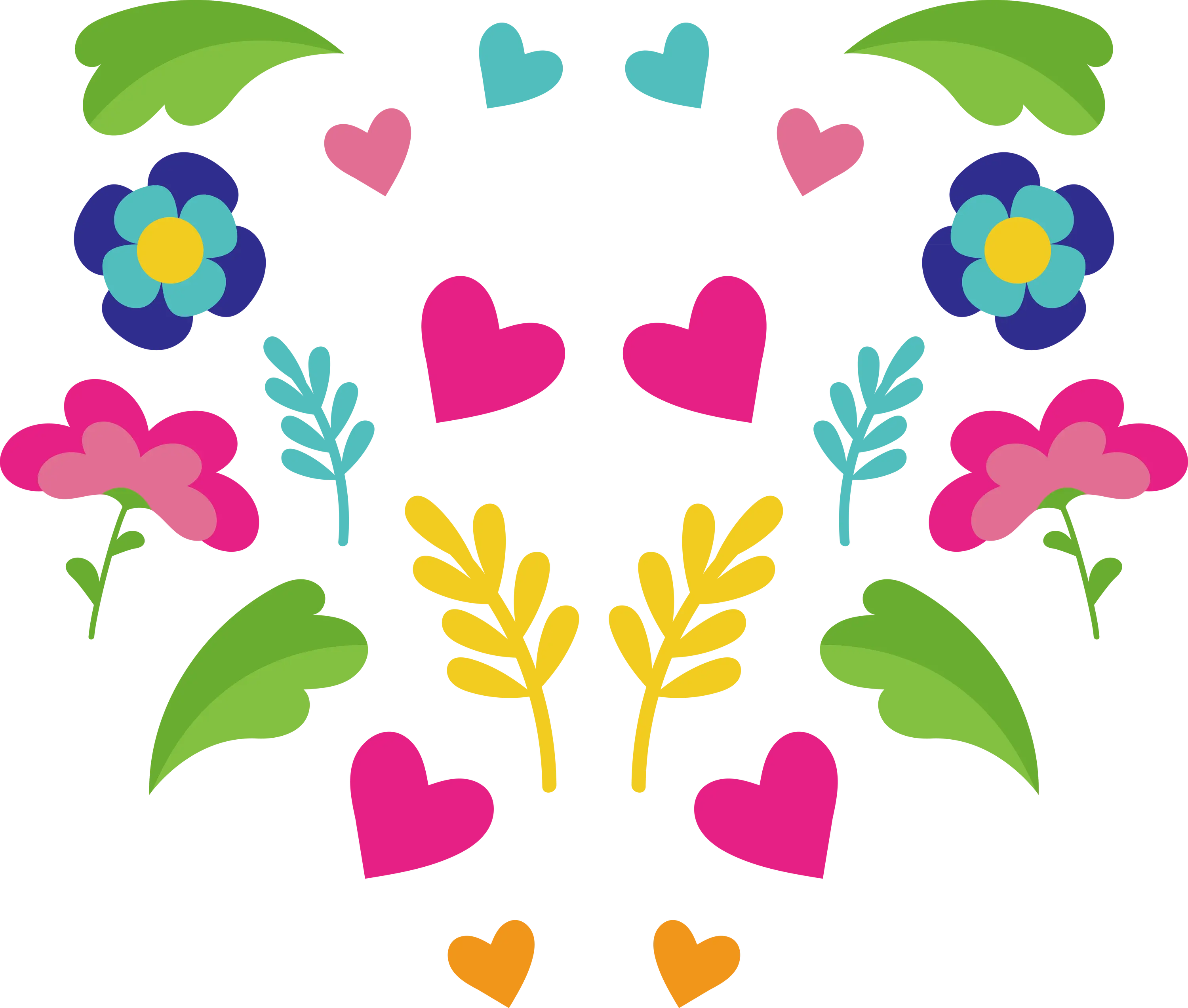 Hearts and Flowers Doodle in a Cheerful Composition