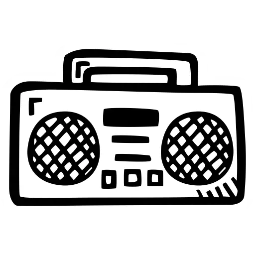 Boombox Illustrated View in Black and White