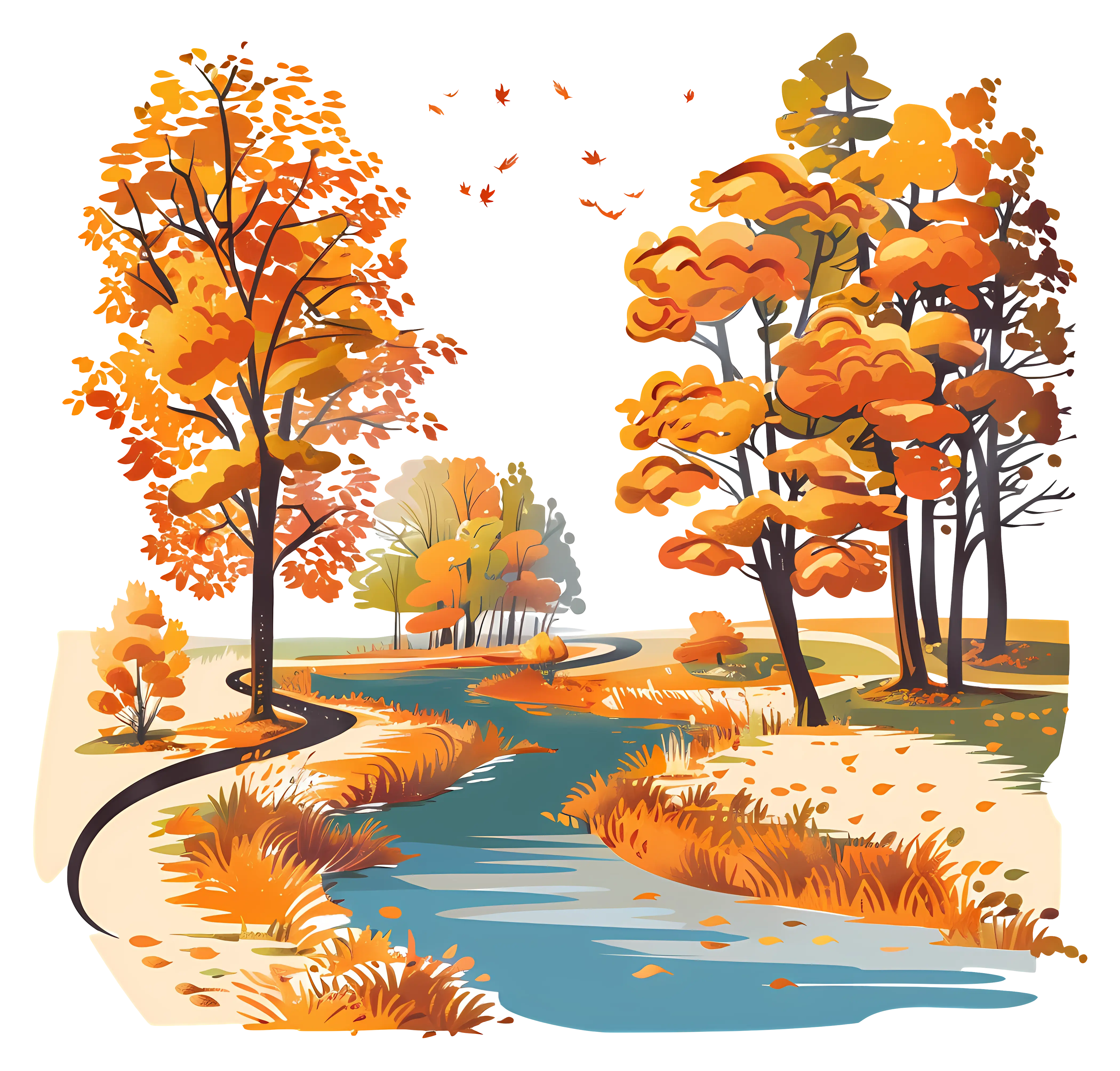 Autumn Creek with Golden Foliage