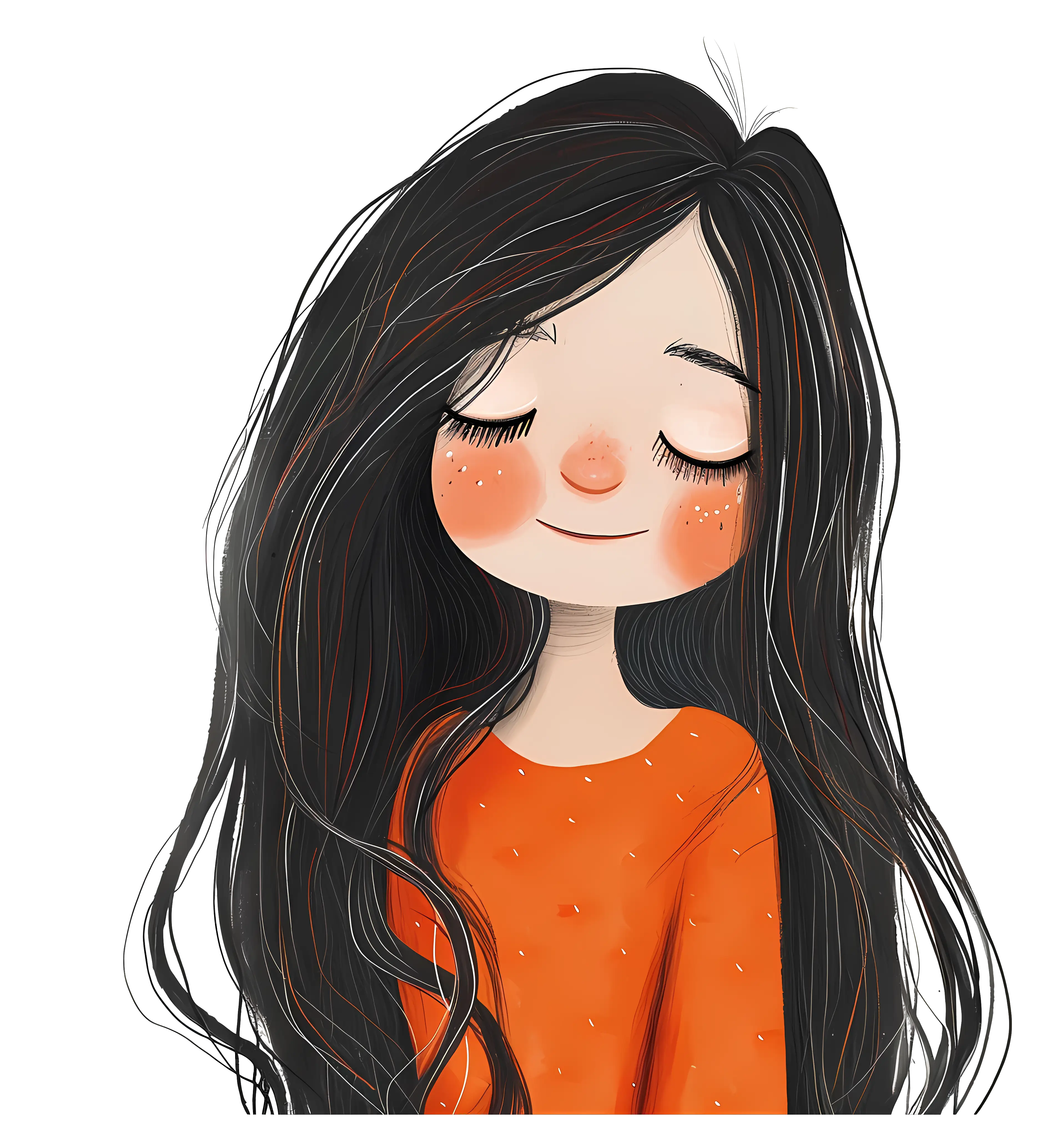 Girl with Long Hair in Orange Shirt