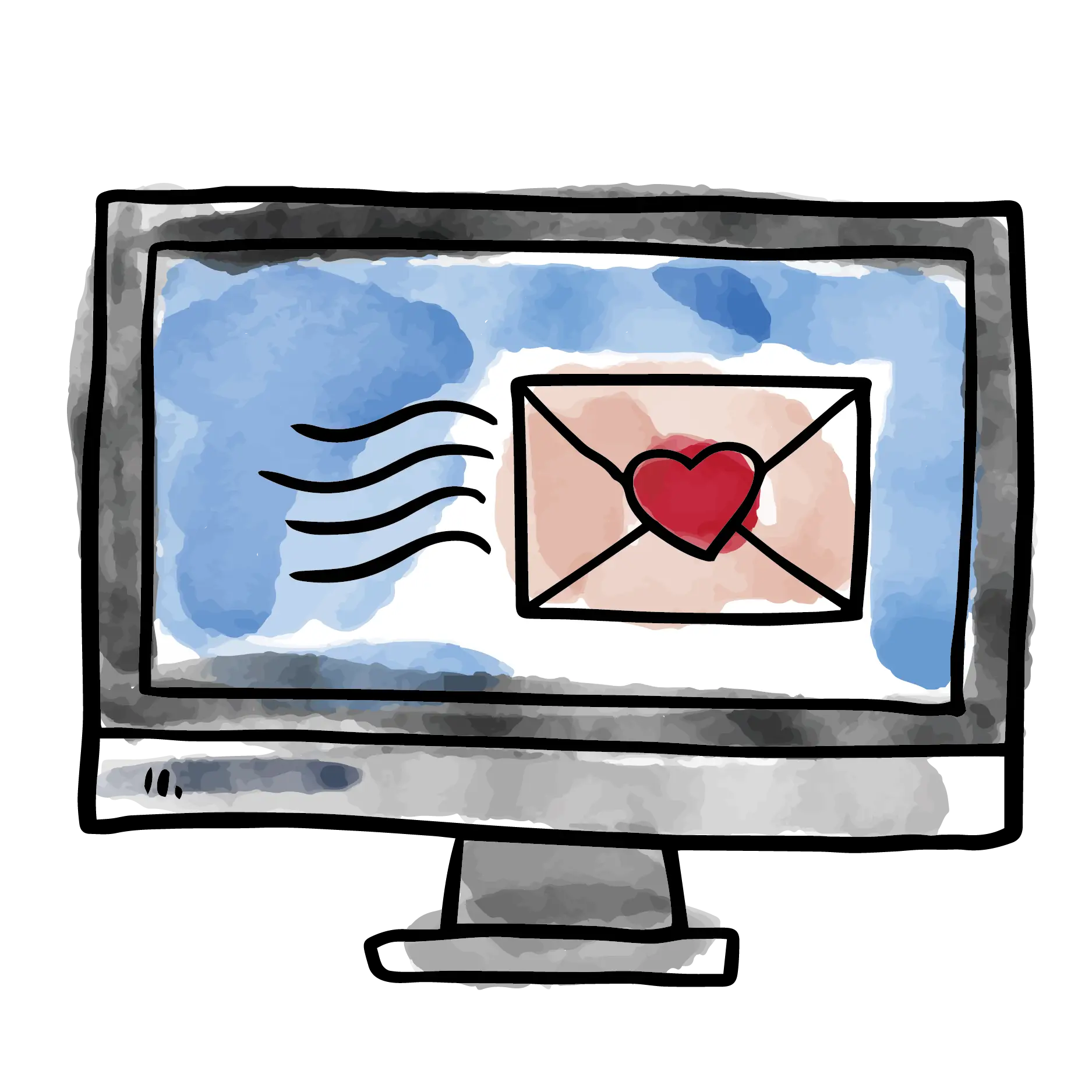 Computer Monitor with Heart Envelope