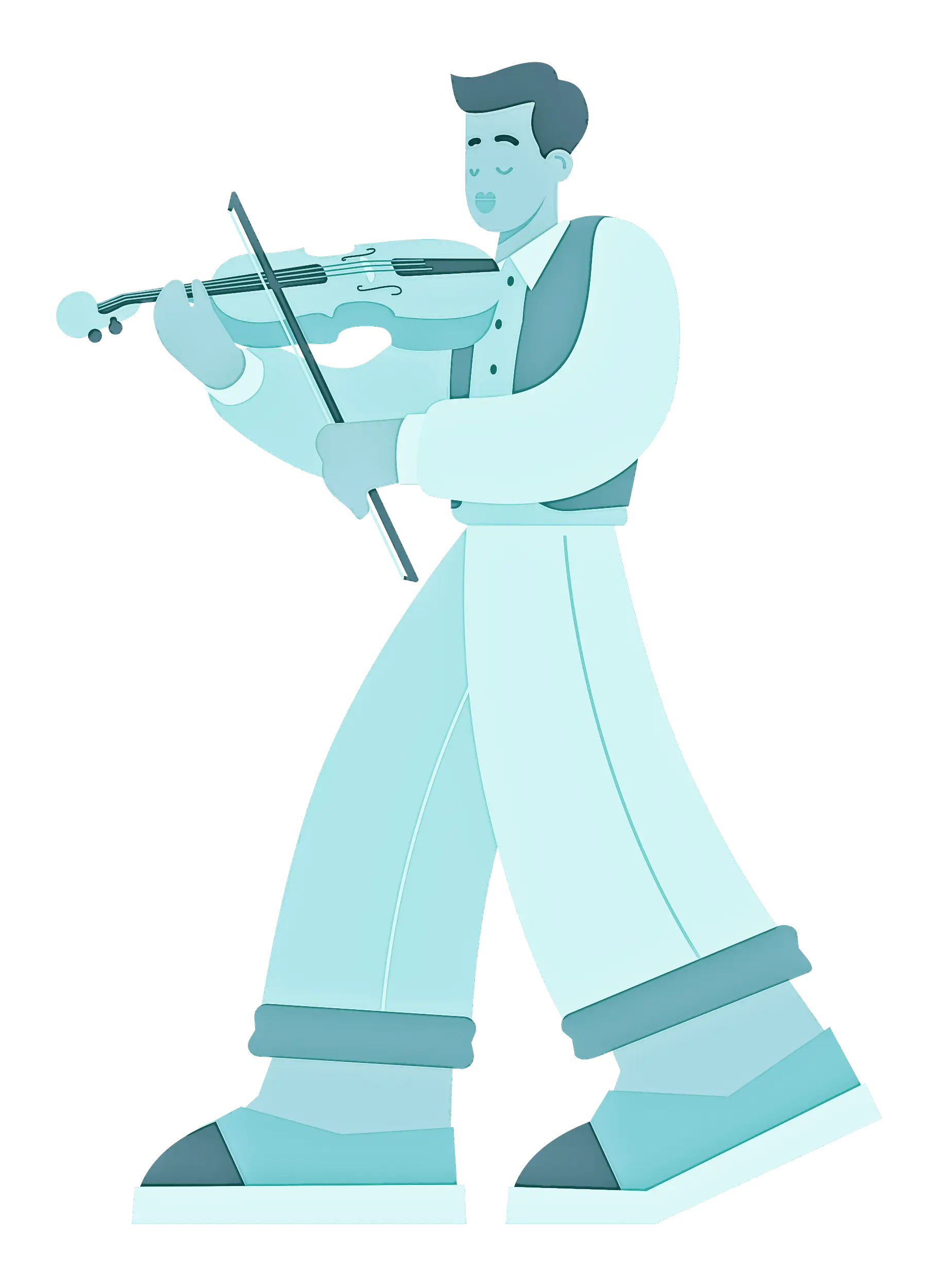 Blue-Toned Cartoon Violinist Illustration