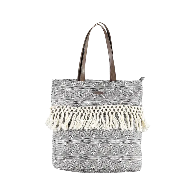 Gray Tote Bag with Fringe