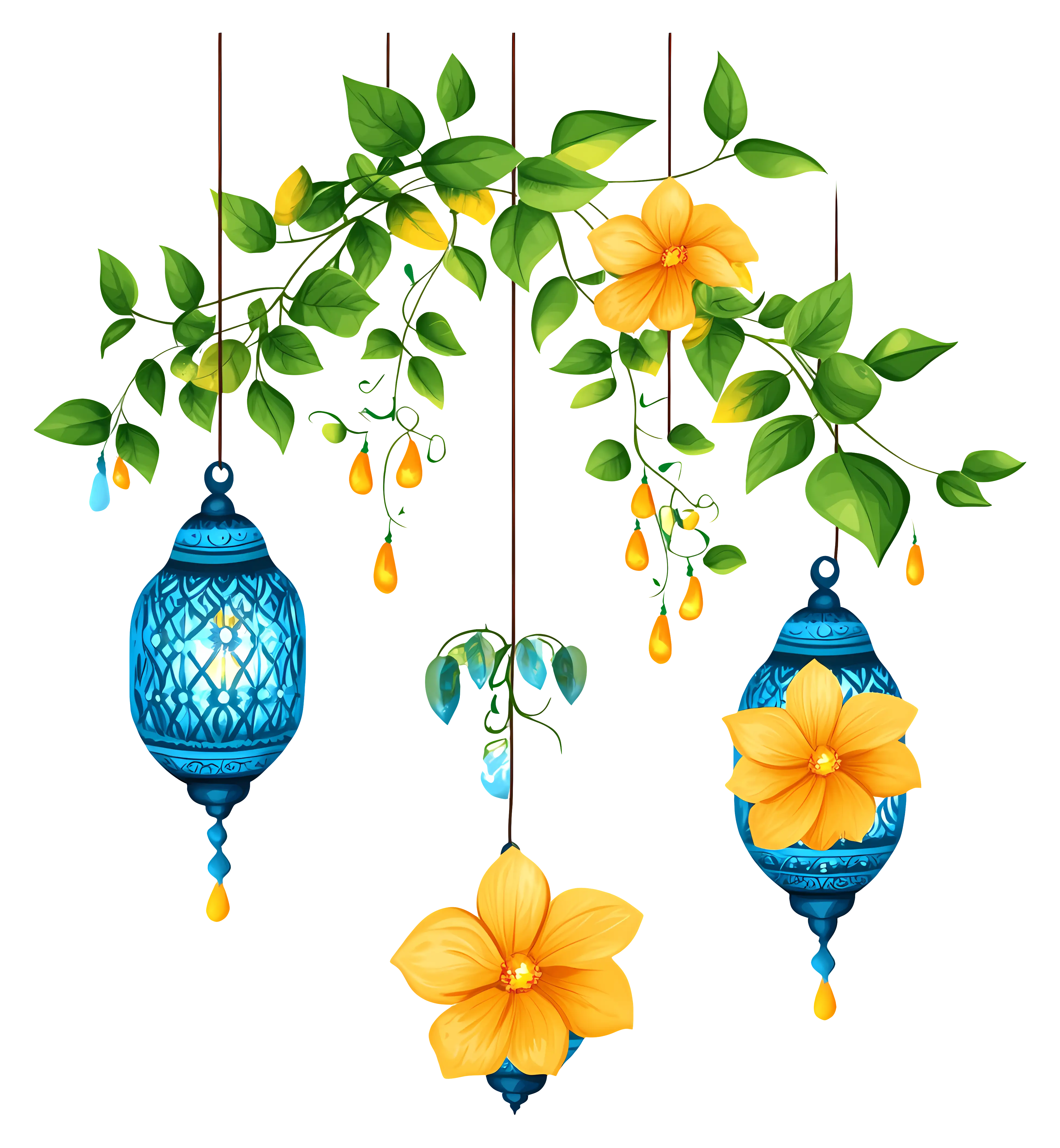 Hanging Decorative Lanterns with Yellow Flowers