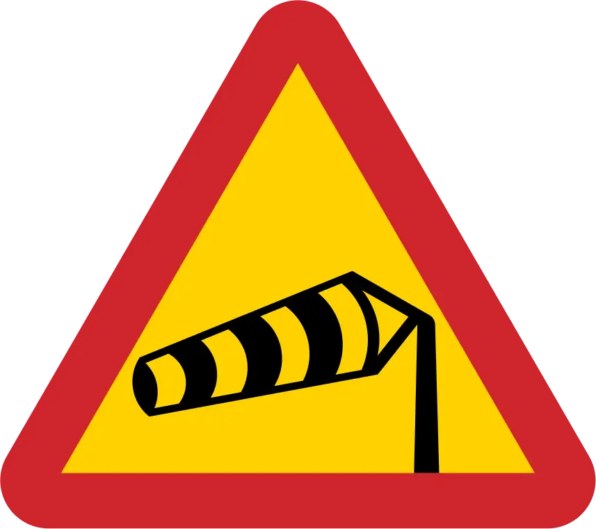 Triangular Warning Sign with Wind Sock Symbol