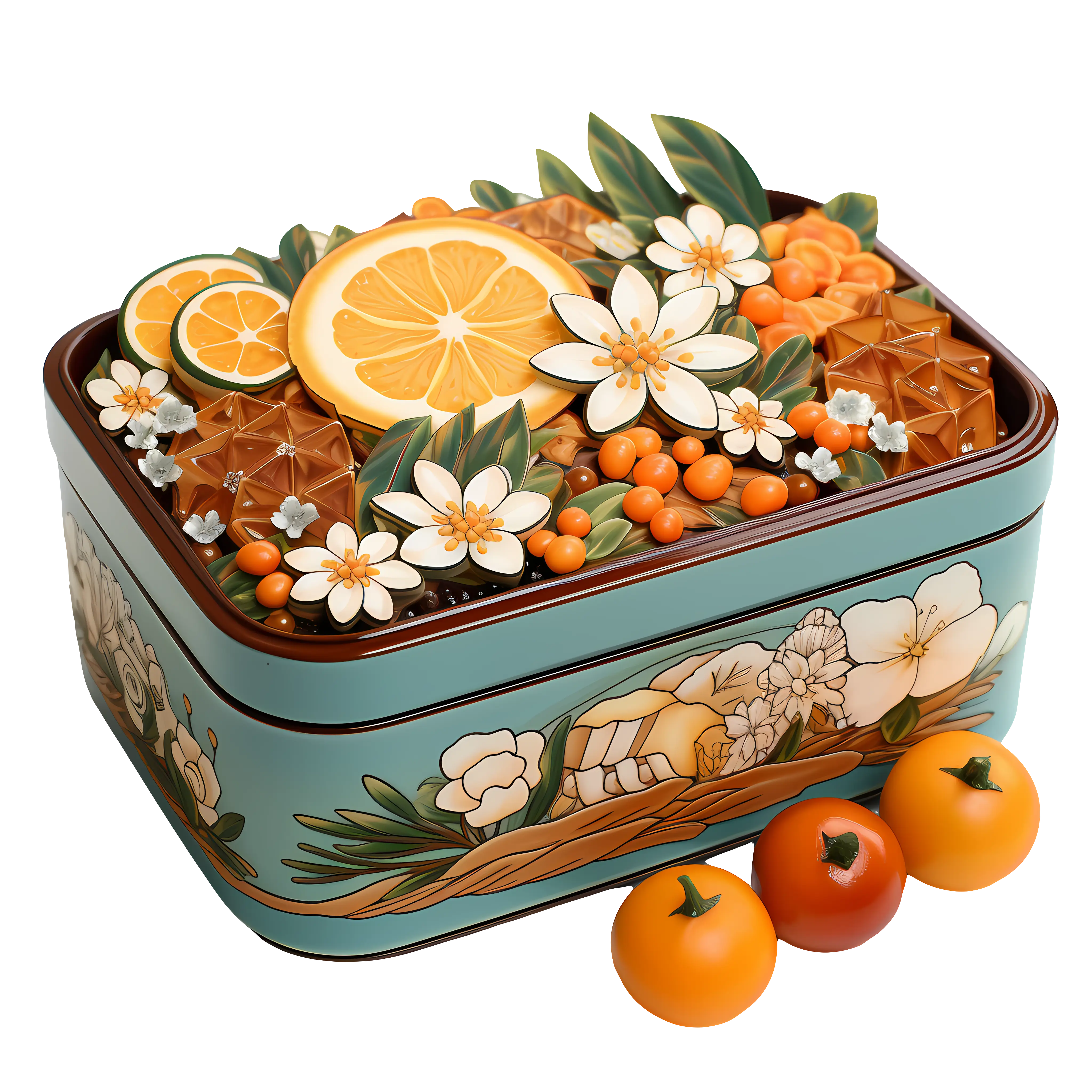 Decorative Box with Floral and Orange Design