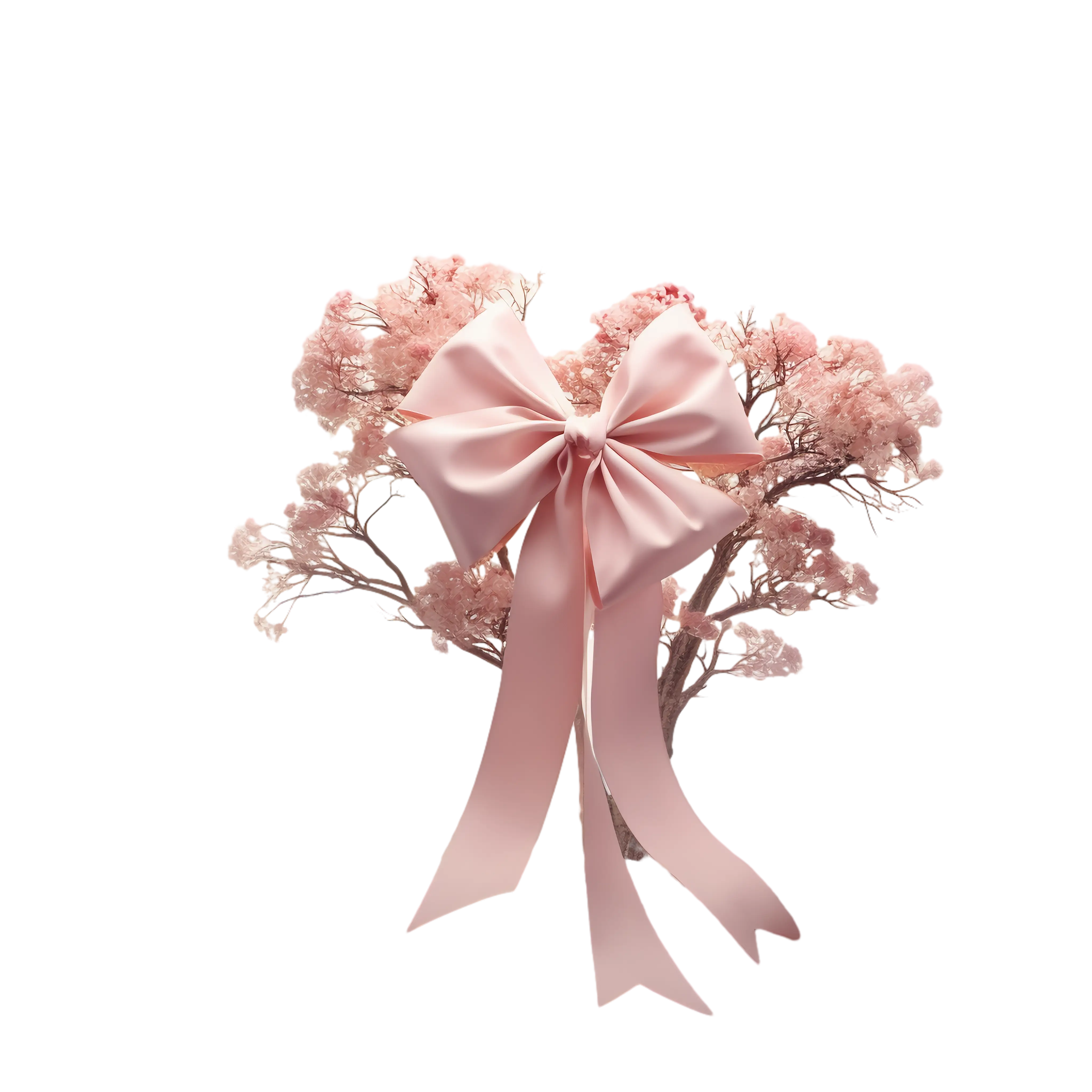 Pink Ribbon with Decorative Flowers Arrangement