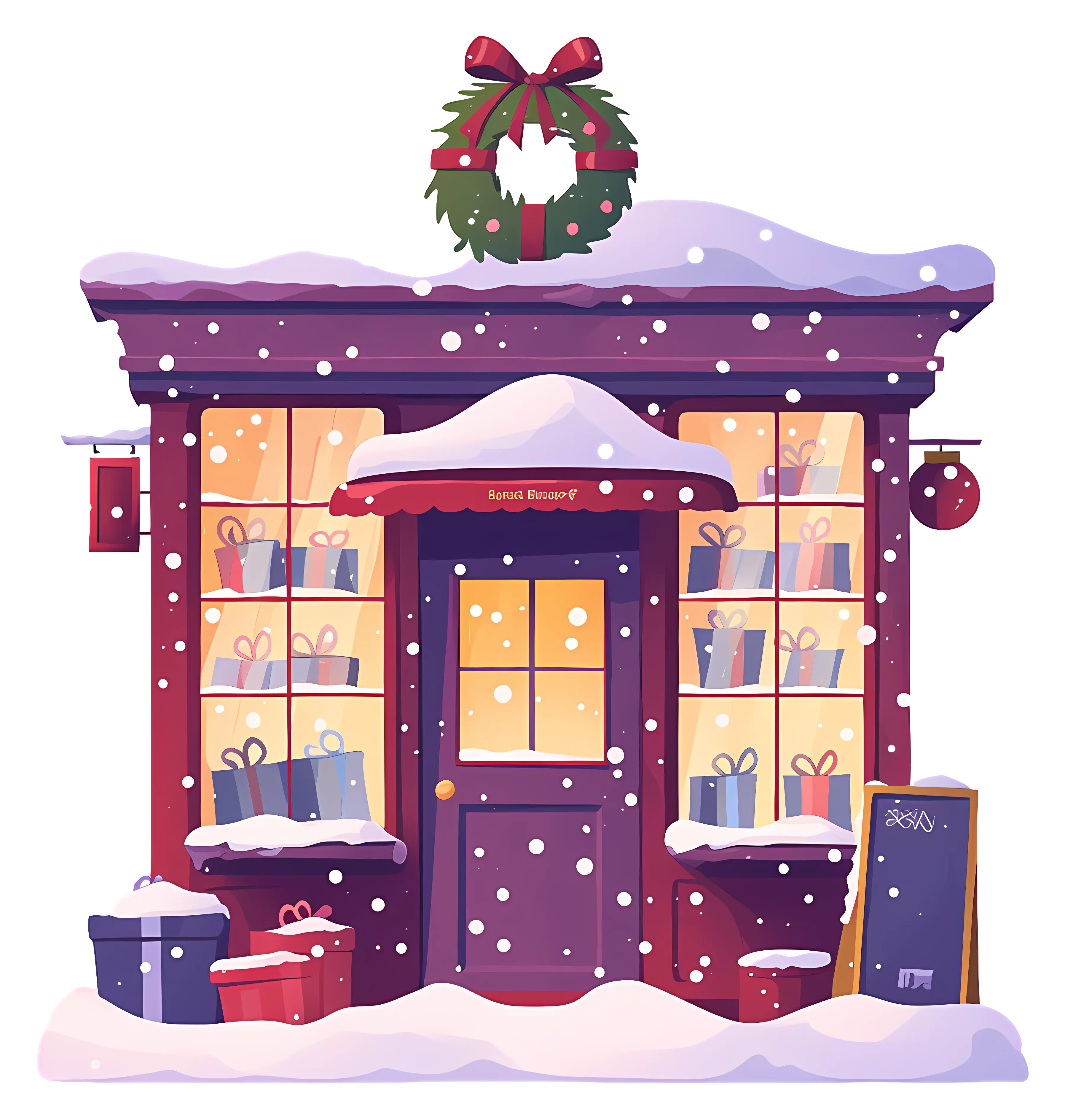 Snowy Holiday Gift Shopfront Illustration