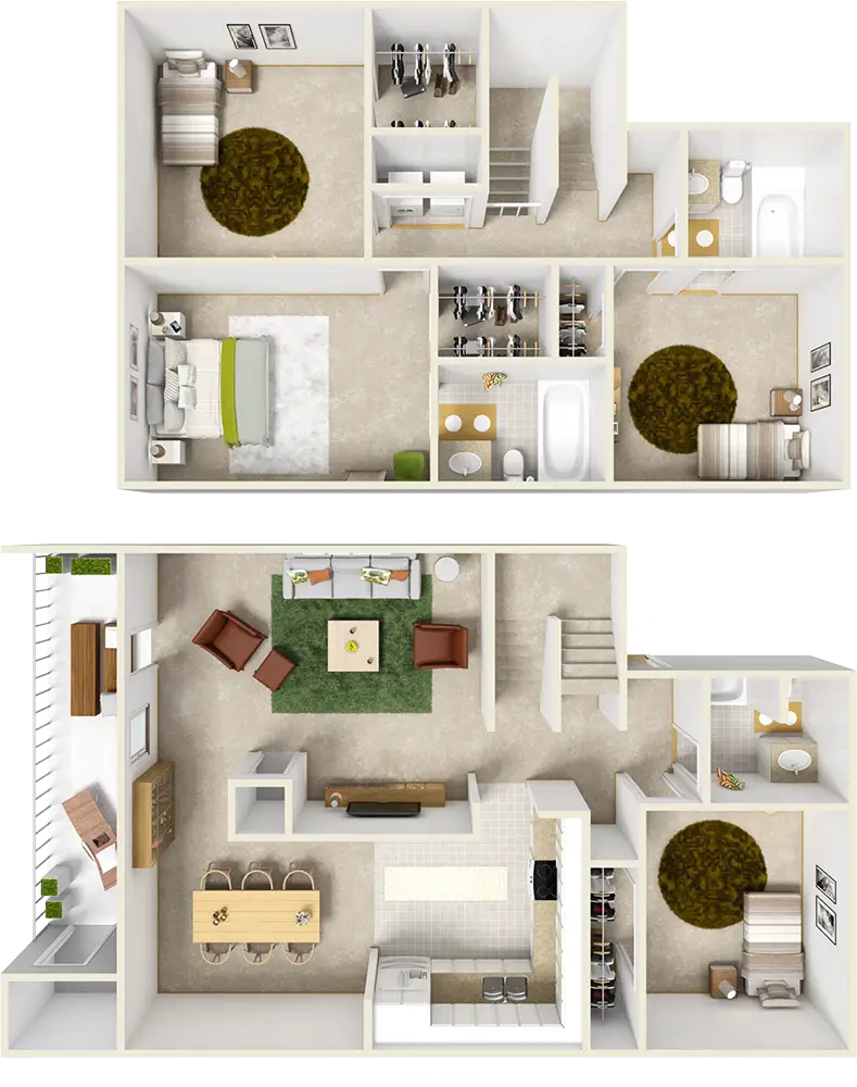 3D Apartment Layout with Modern Interior Design