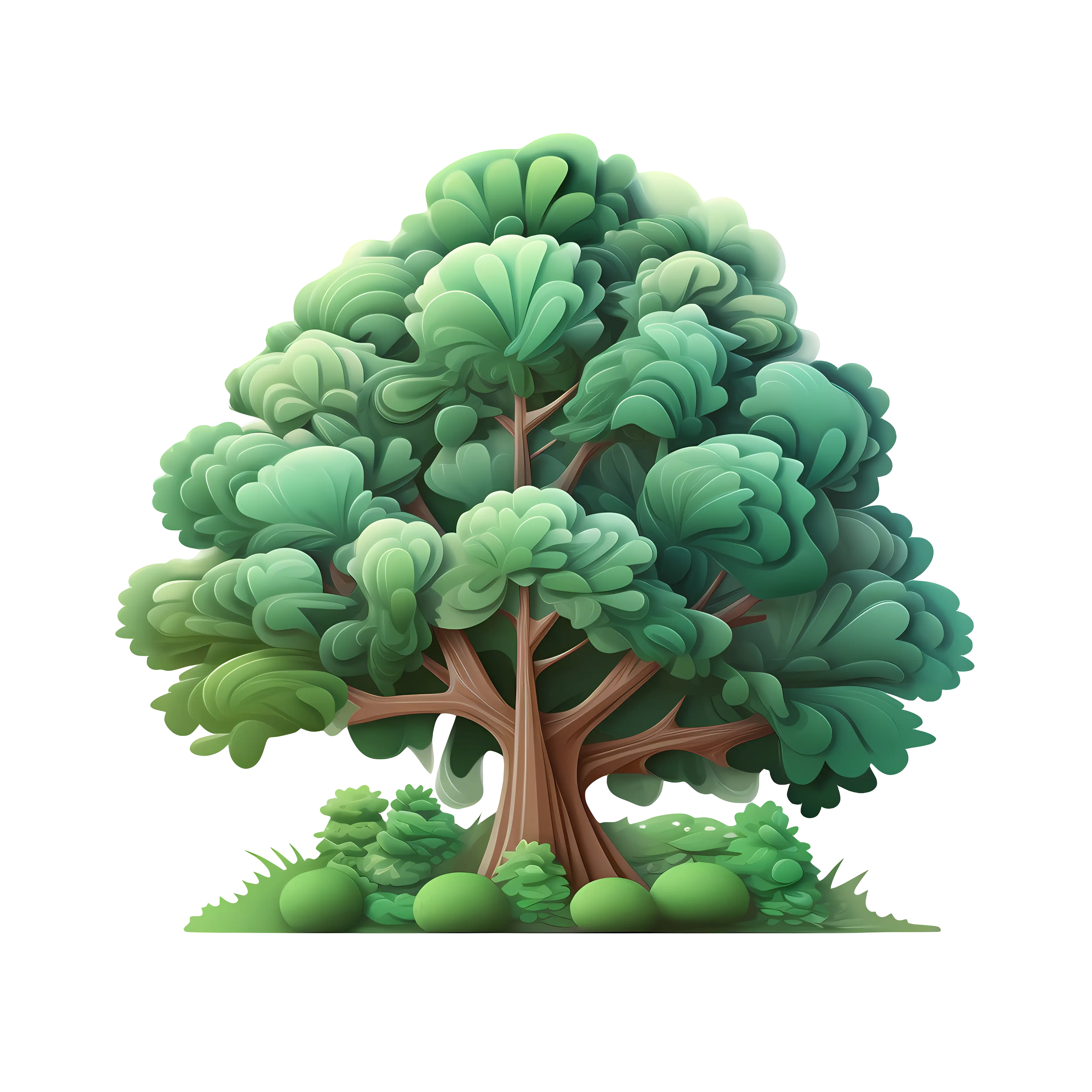 Large Stylized Tree with Bushes
