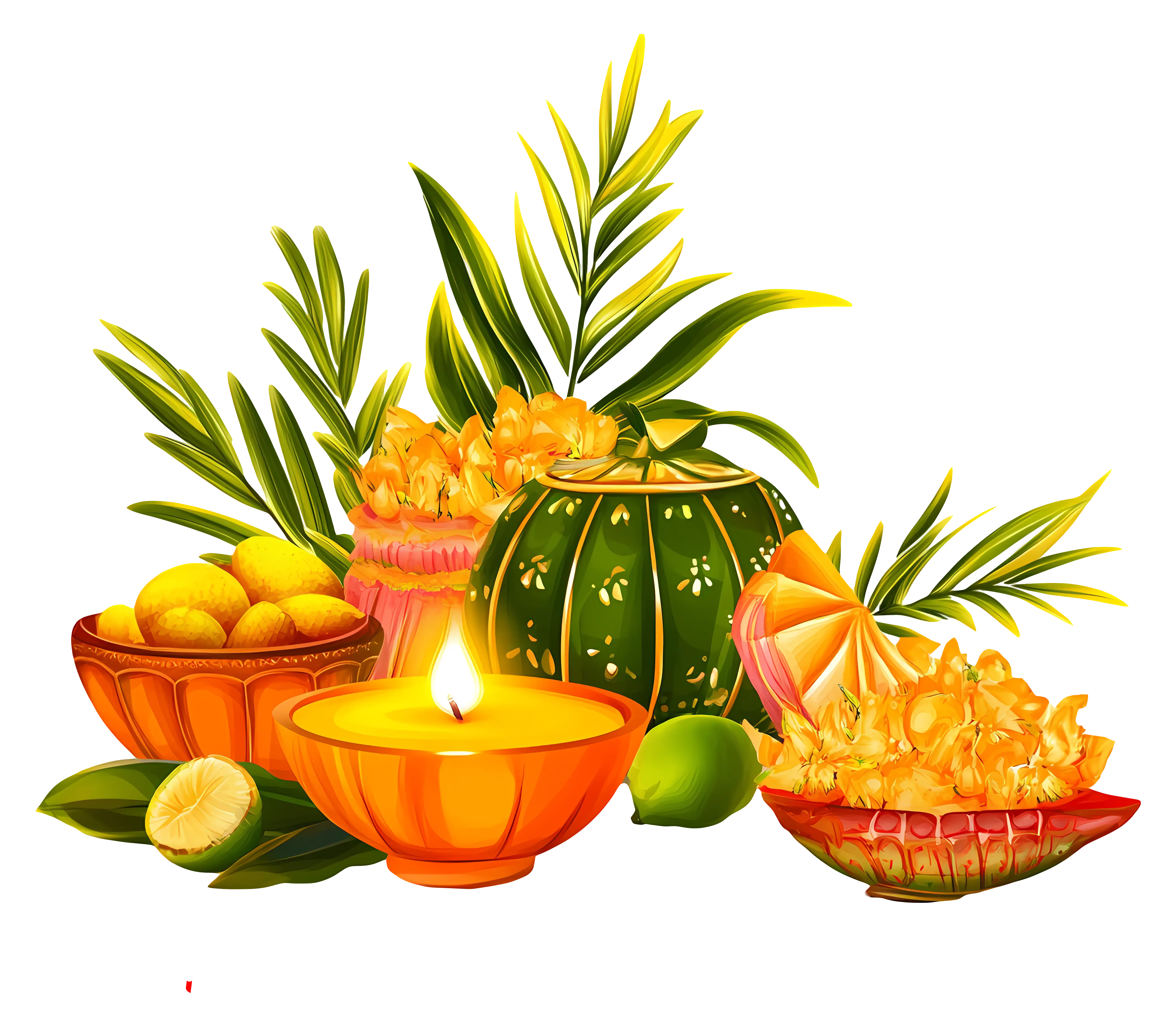 Fruit Offerings with Candles for Chhath Puja