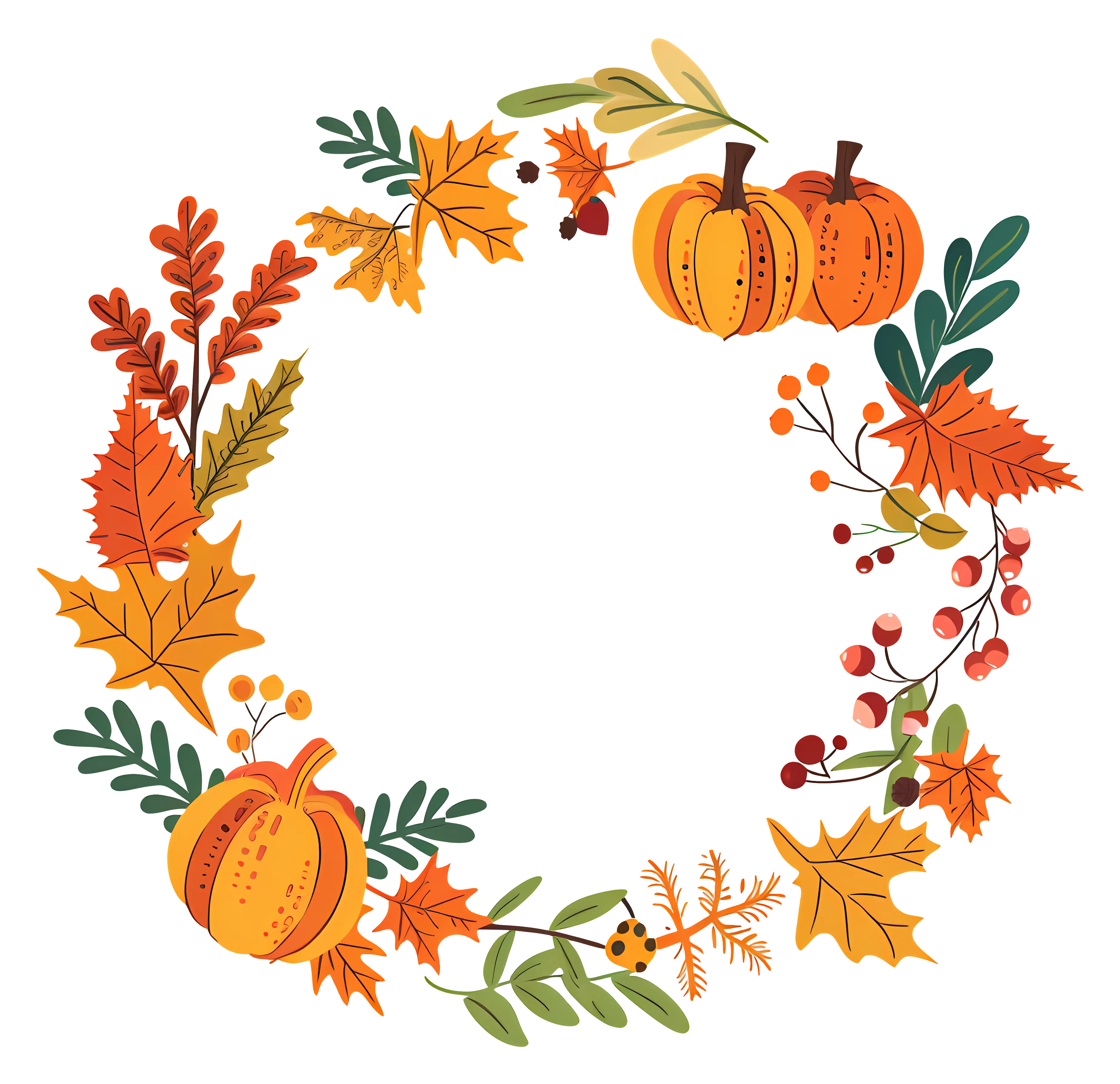 Autumn Wreath with Pumpkins and Leaves