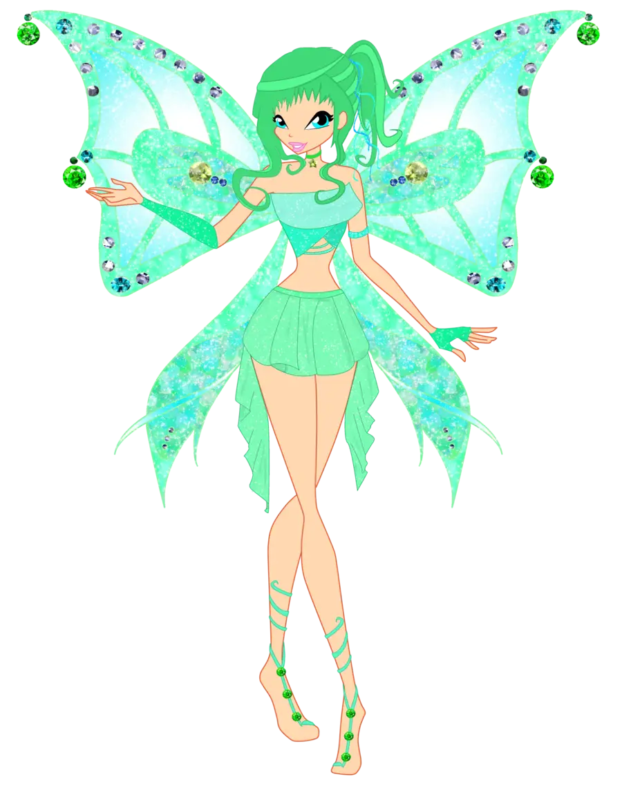 Green Fairy Character with Sparkling Wings