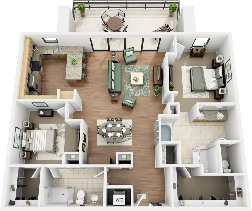 3D Apartment Floor Plan with Furniture Layout
