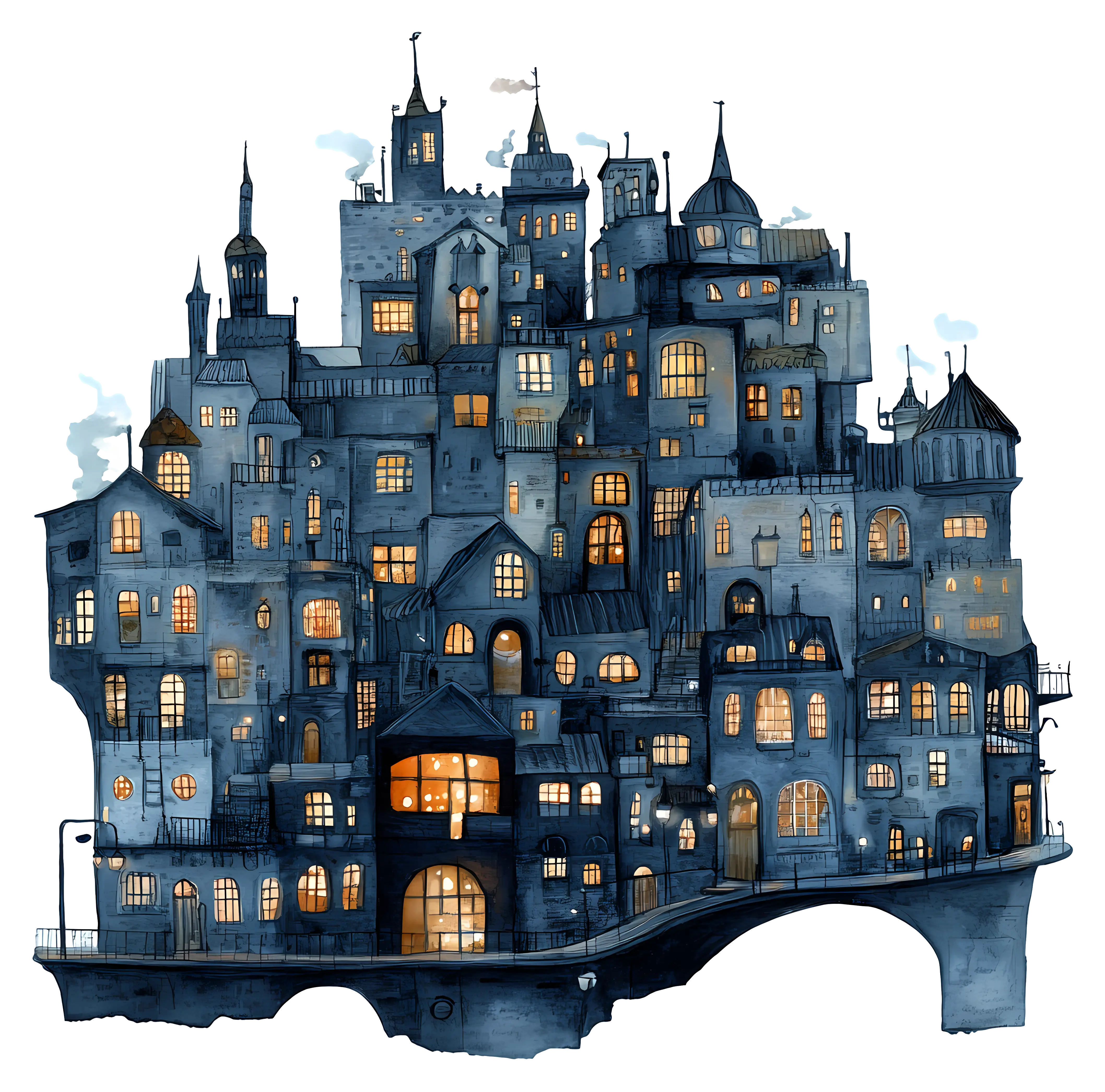 Mystical Fantasy Building with Glowing Windows