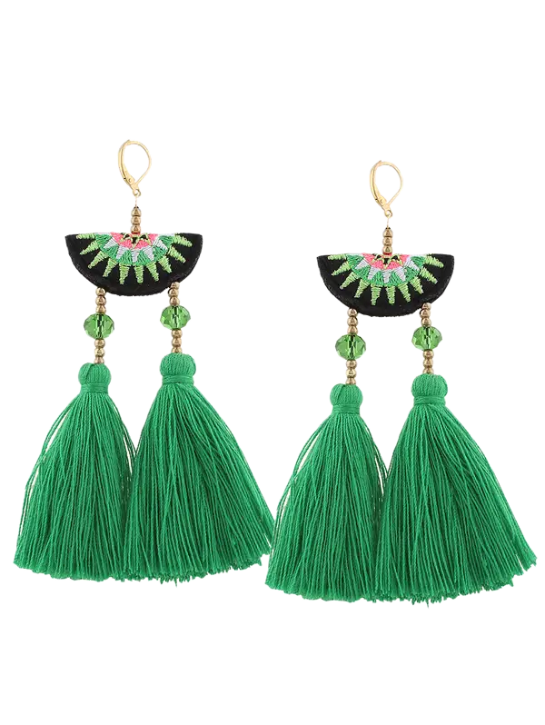 Green Tassel Earrings