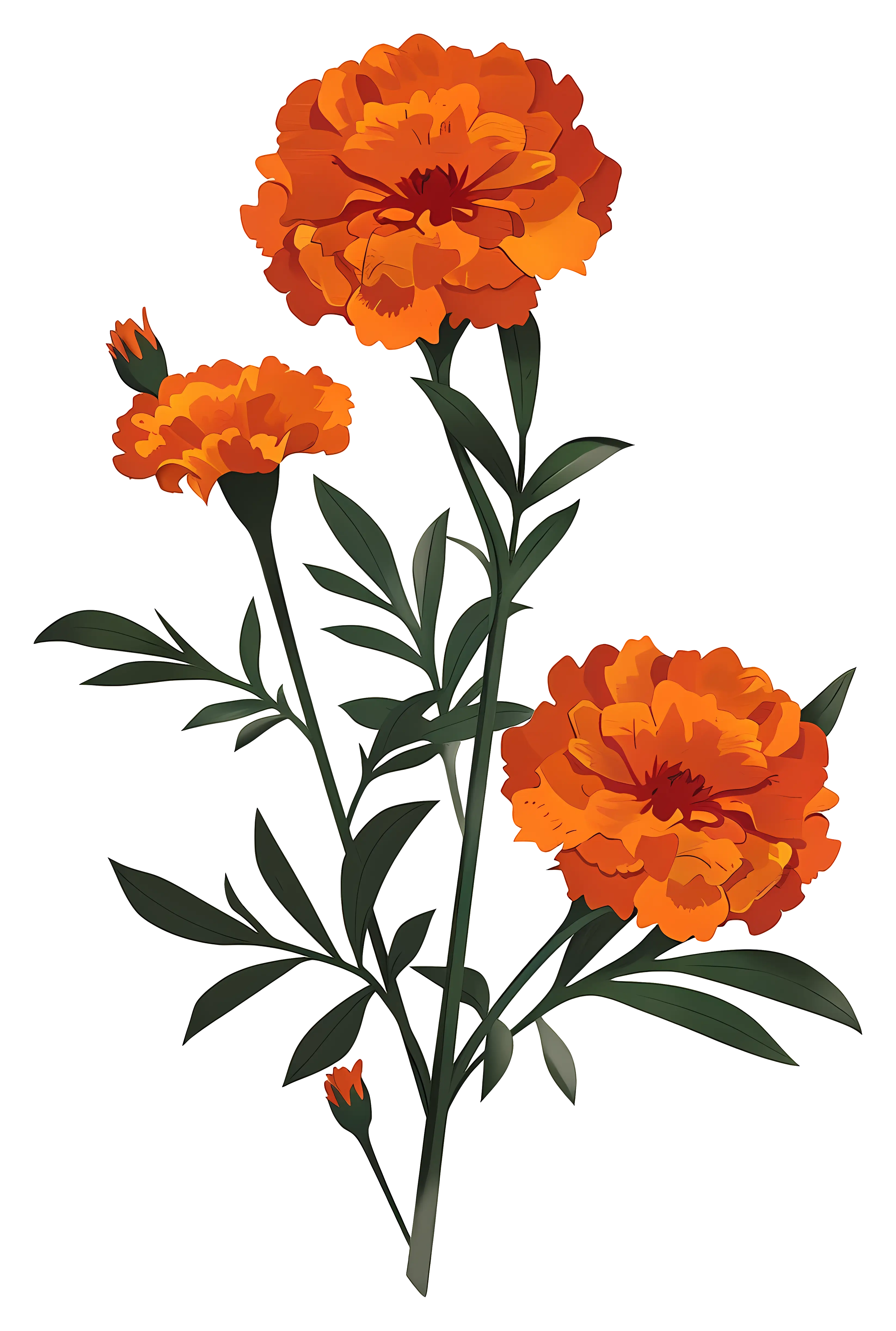 Vibrant Orange Marigold Flowers with Subtle Green Leaves