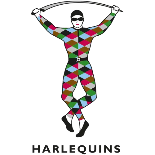 Harlequin Figure in Colorful Diamond Pattern Costume