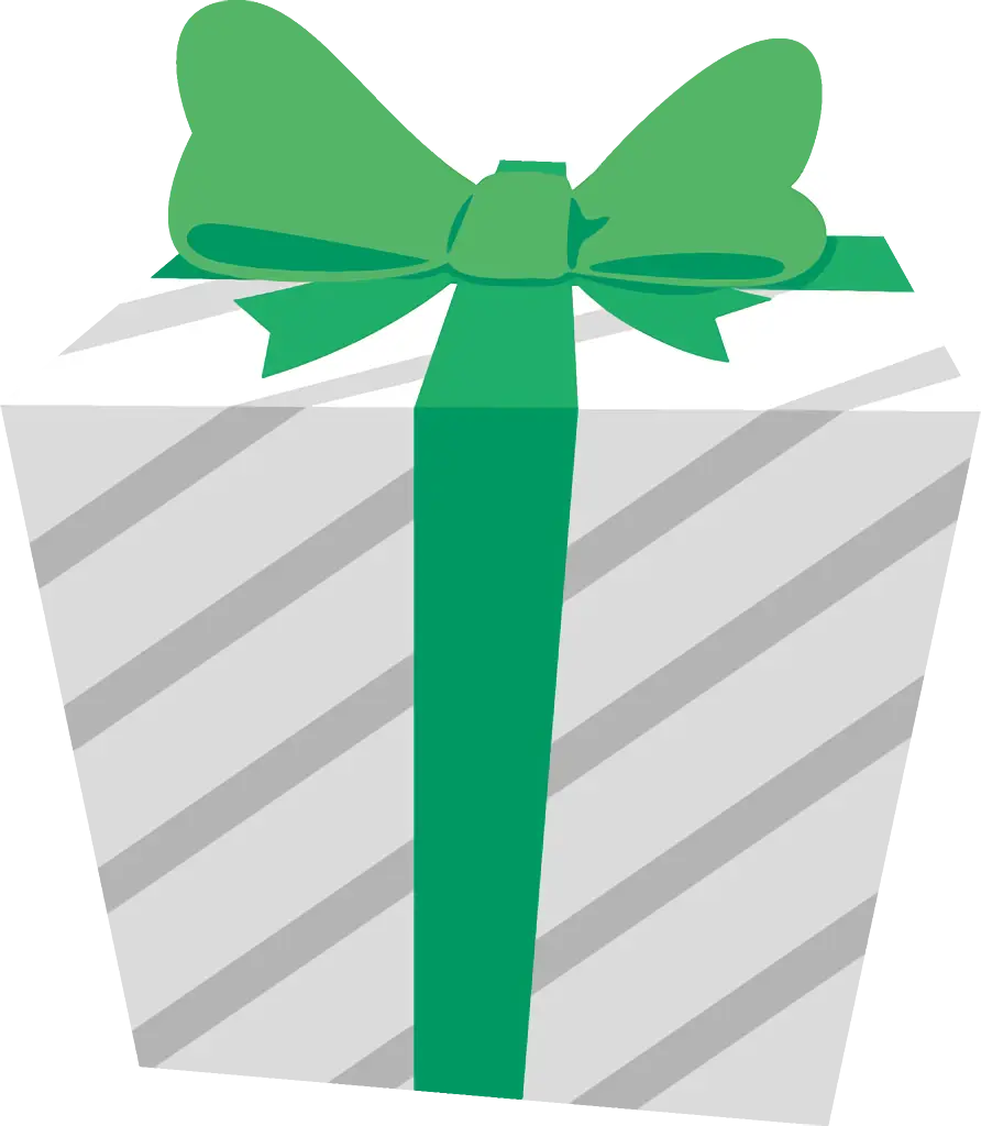 Gift Box with Green Ribbon and Striped Wrapping